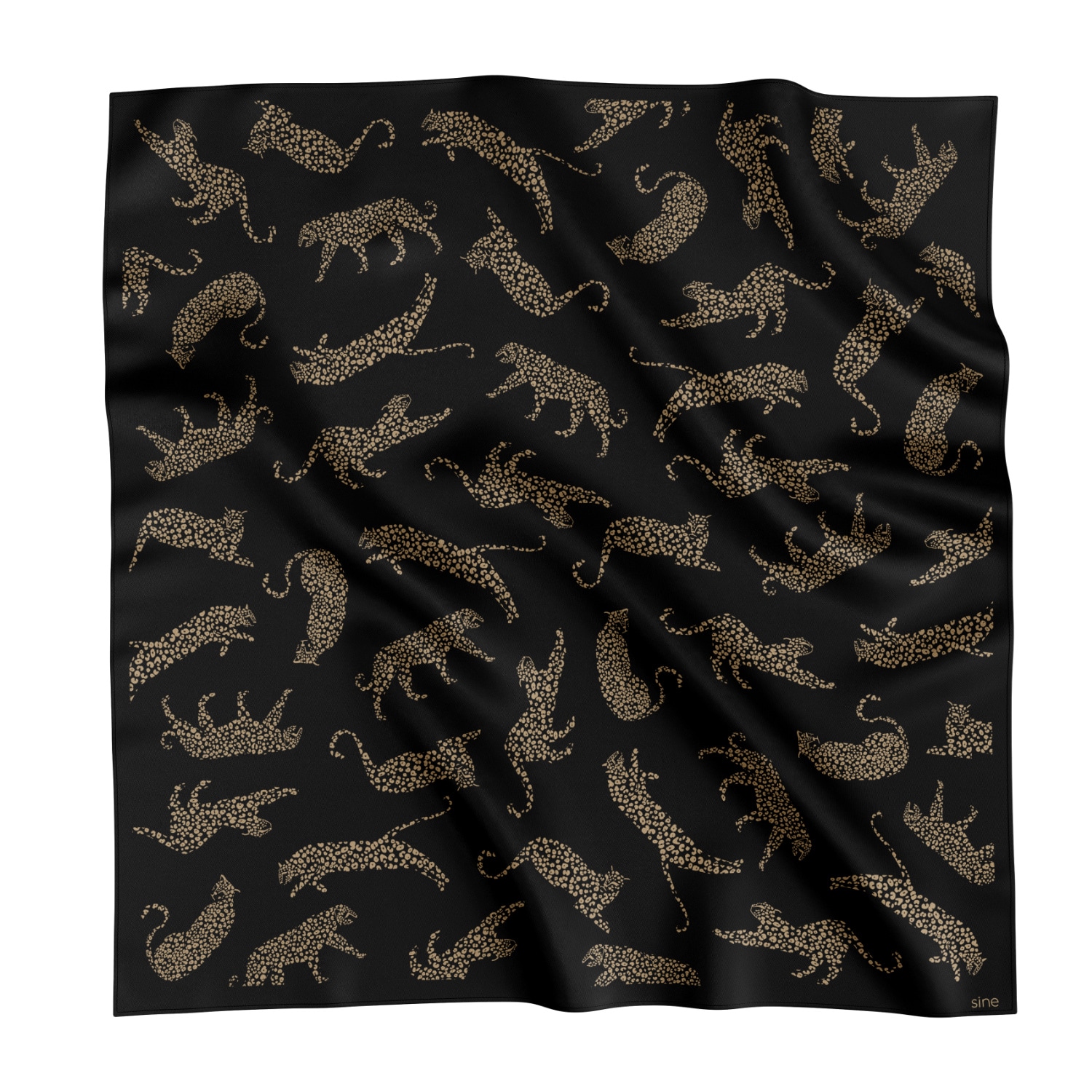 Women’s Double Sided Large Silk Scarf Black Leopards Sine Silk