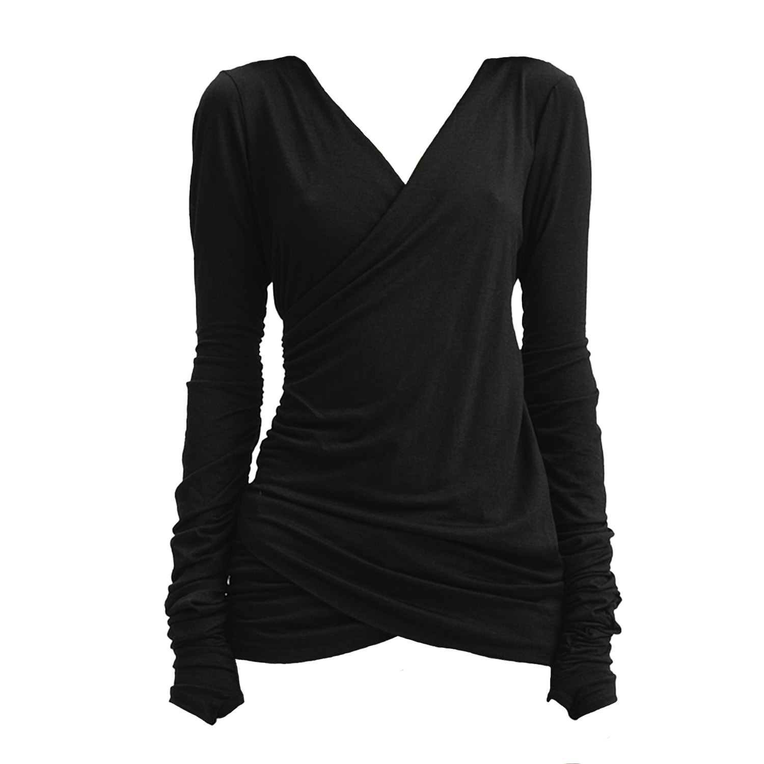 Galleriadele Women's Black Runway Merino Ruched Top In Black