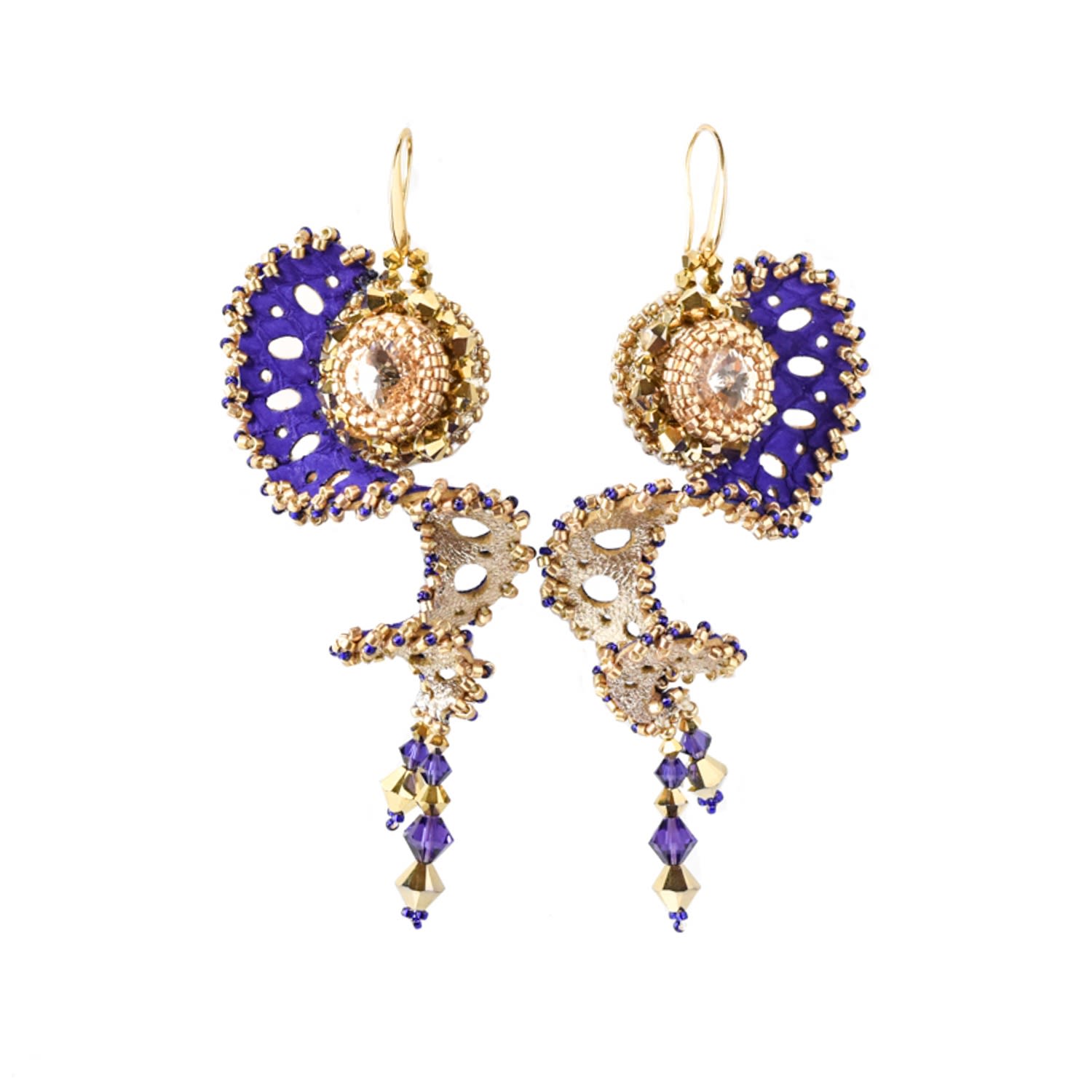 Women’s Pink / Purple Dahlia Long Gold & Purple Earrings Elevée Jewels