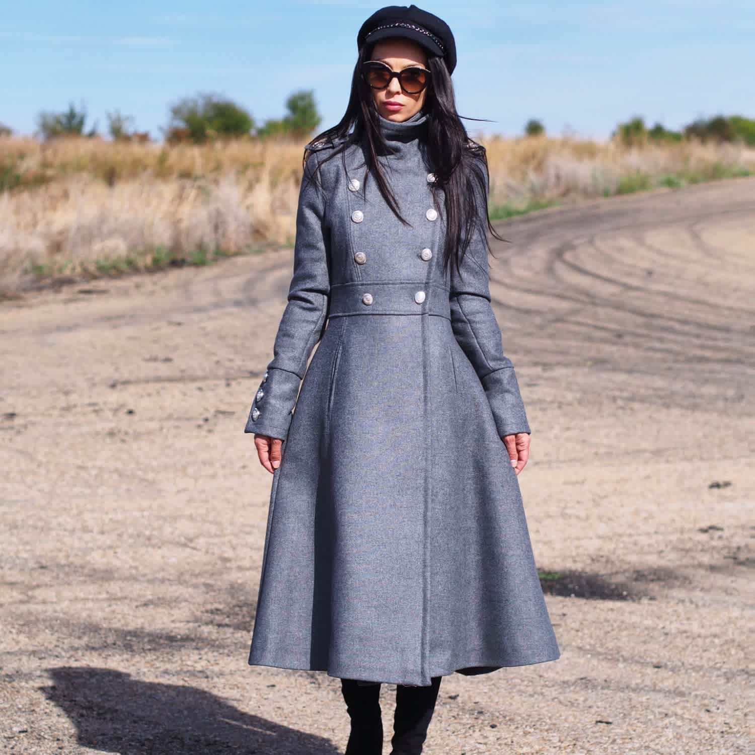 ジャケット・アウター DOUBLE WOOL LONG COAT - GREY long-grey-wool-coat-elegant-