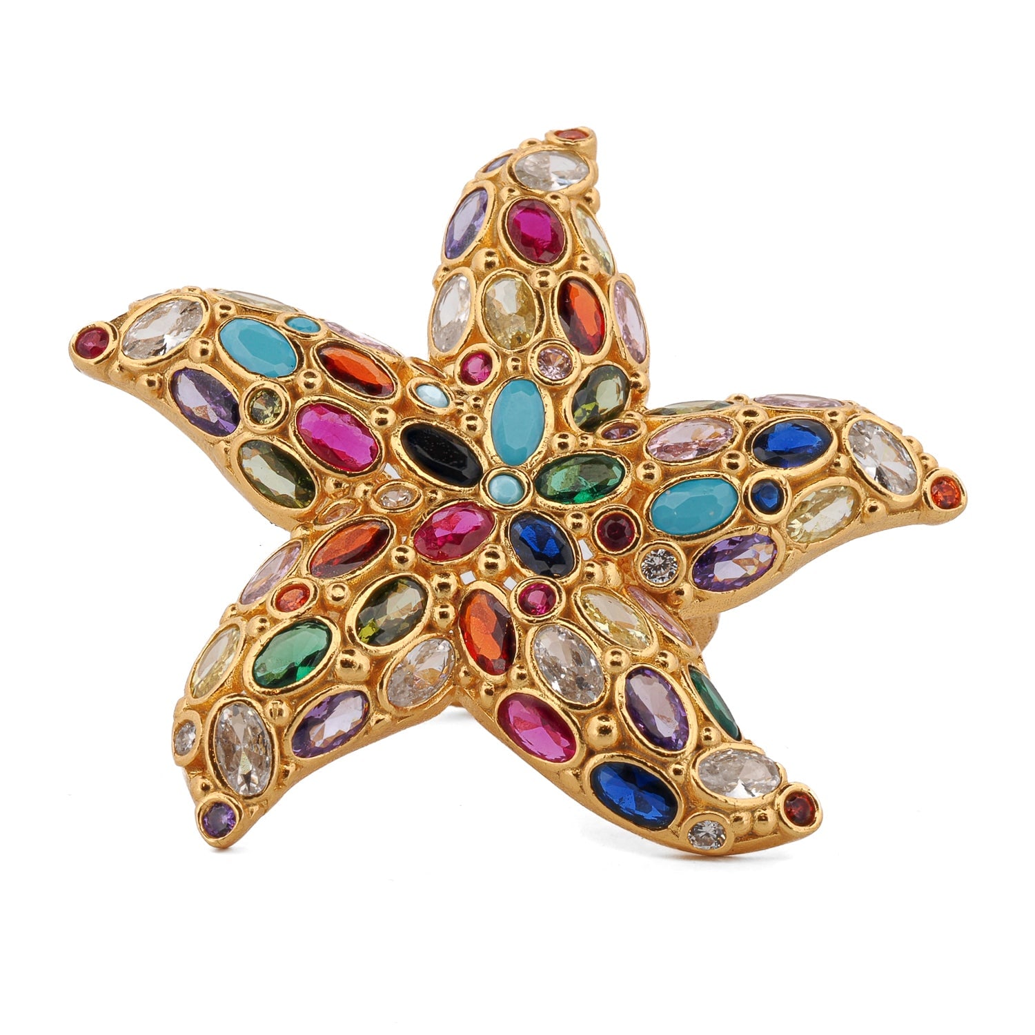 Ebru Jewelry Women's Gold / Blue / Pink Ocean Goddess Multicolor Starfish Gold Adjustable Ring - Multicolor In Gold