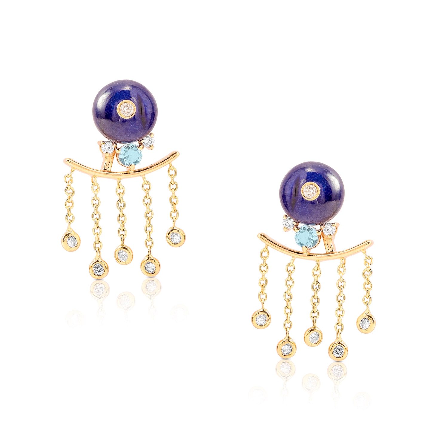 The Jewelz Women's Gold / Blue 14k Gold Nightbloom Beads & Aquamarine  Diamond Drizzle Danglers Earrings For Gi