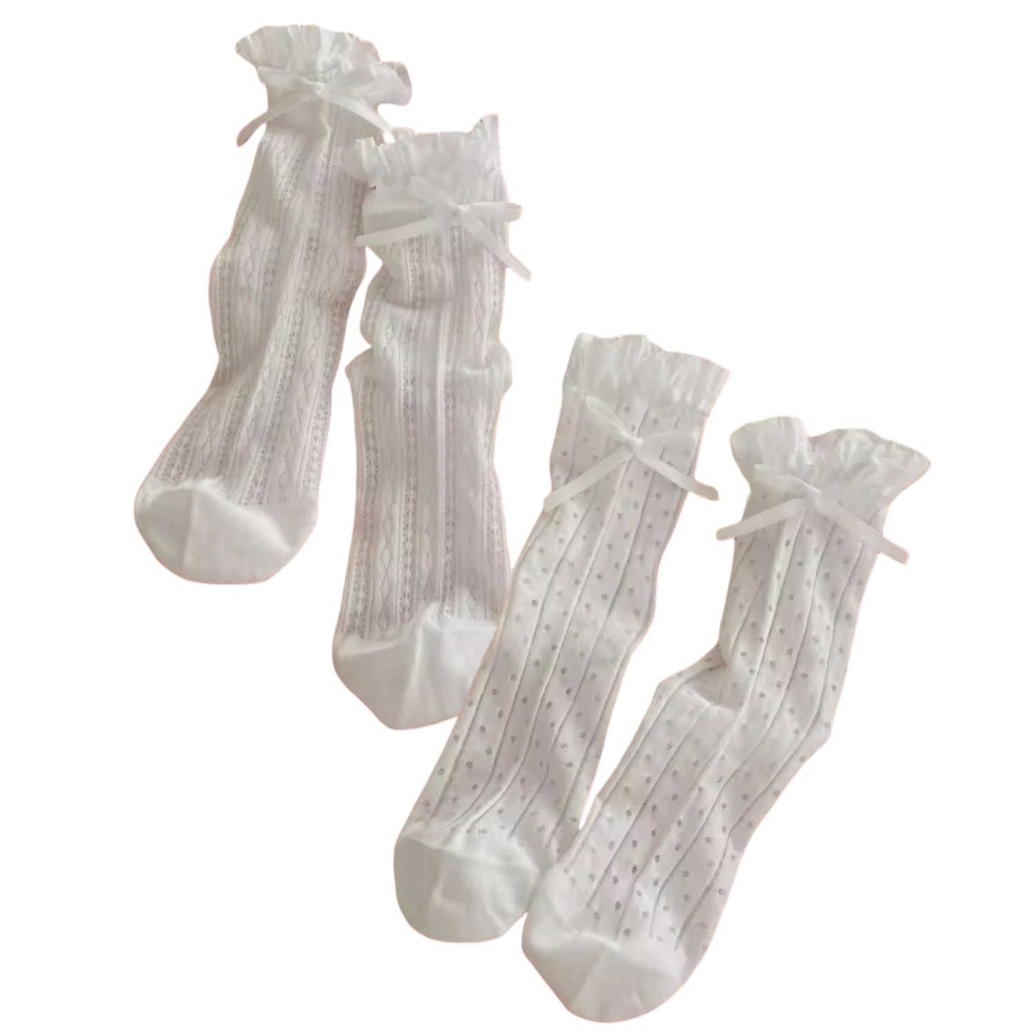 High Heel Jungle By Kathryn Eisman Women's White The Coquette Sheer Ribbon Socks - 2 Pairs