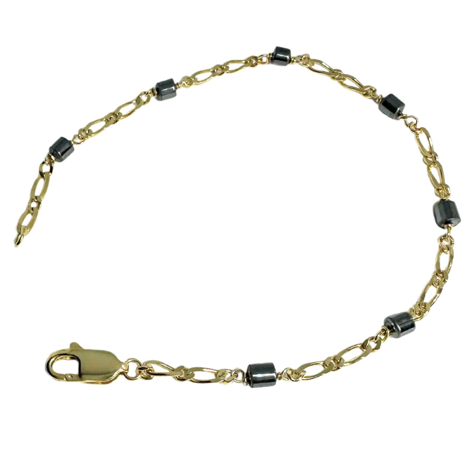 Tg-jewellery By Tamara Gervasio Gold / Grey Hematite Figaro Chain Men's Bracelet In Yellow Gold One Of A Kind