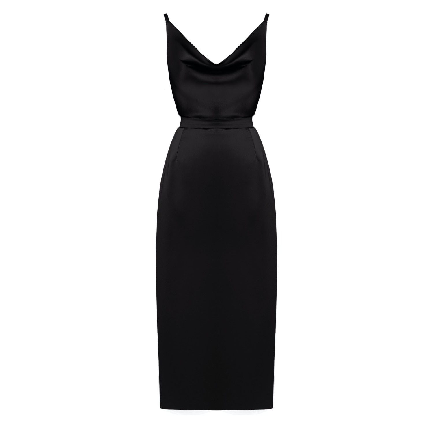 Kamea Black Satin Cowl Neck Midi Dress | UNDRESS | Wolf & Badger