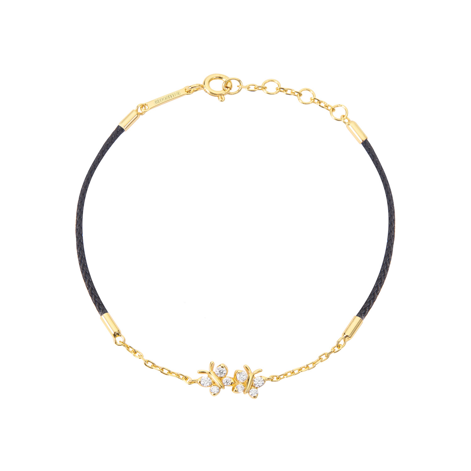 Bloomtine | Earth Angel Hq Women's Black / Gold Enchanting Flutterfly Gold Vermeil Butterfly Black Silk Cord Thread Bracelet In Multi