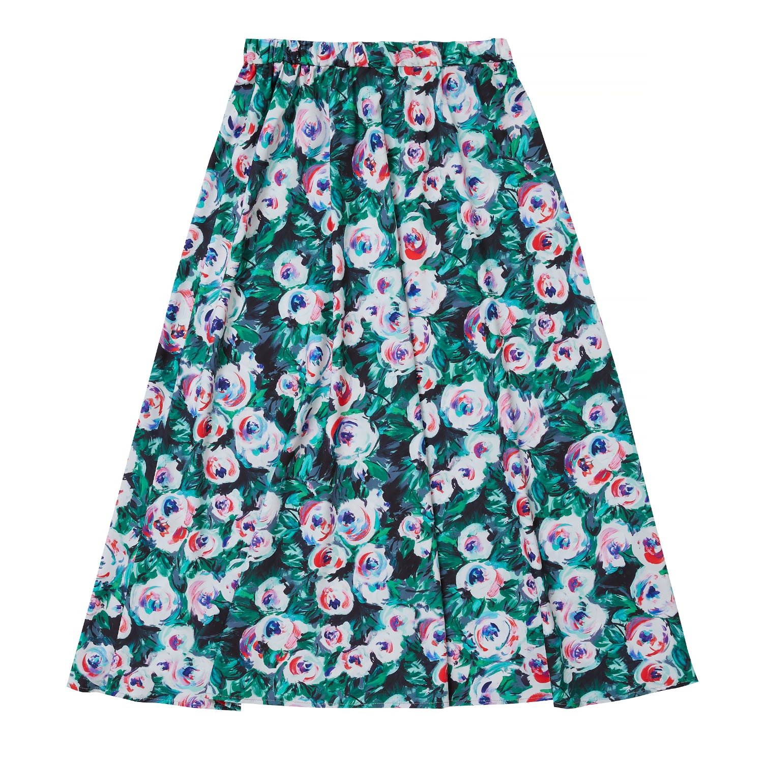 Lindsay Nicholas New York Women's Duchess Skirt In Green & Pink Peony In Green/pink