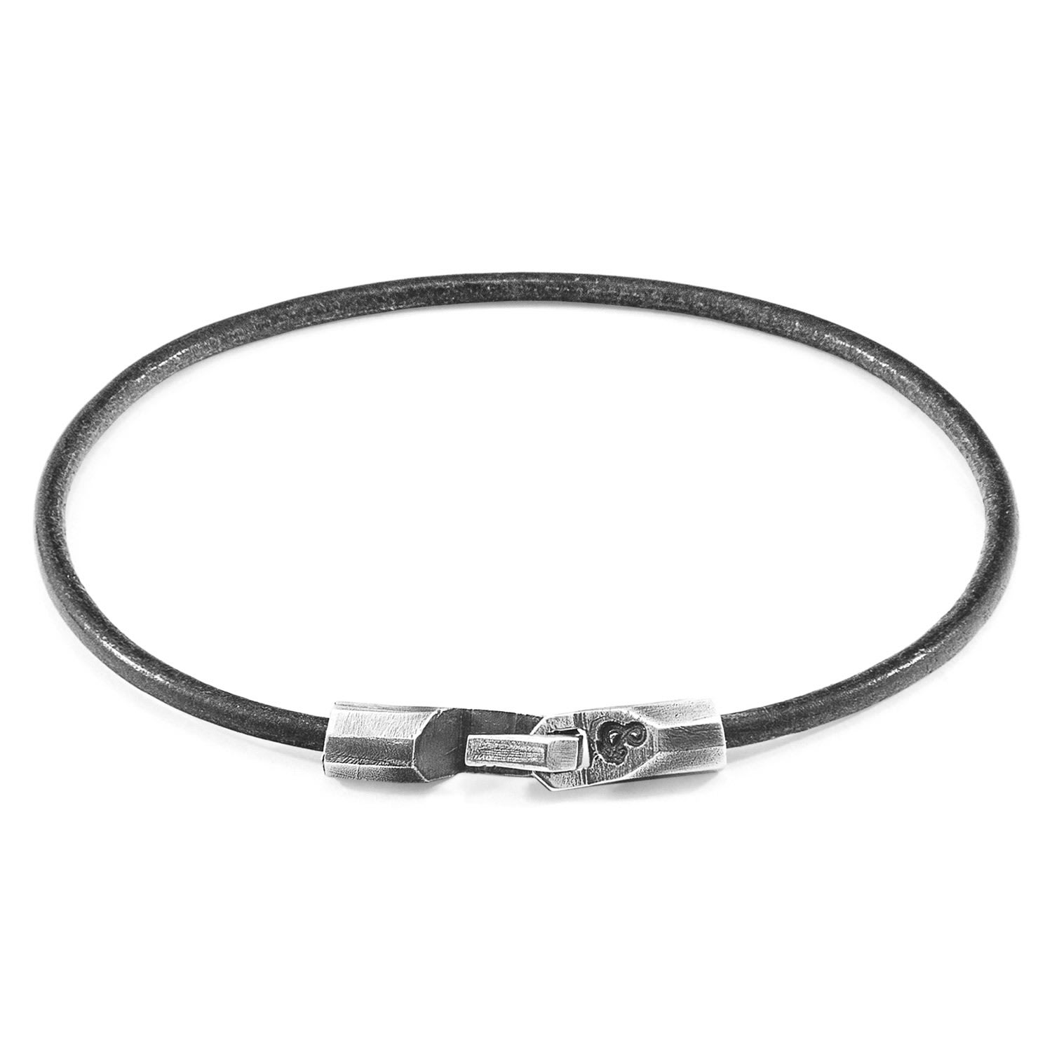 Men’s Grey / Silver Shadow Grey Talbot Silver & Round Leather Bracelet Anchor & Crew