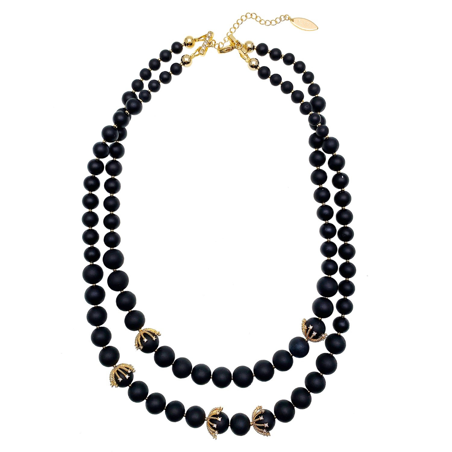 Women’s Matte Black Agate Double Layers Necklace Farra