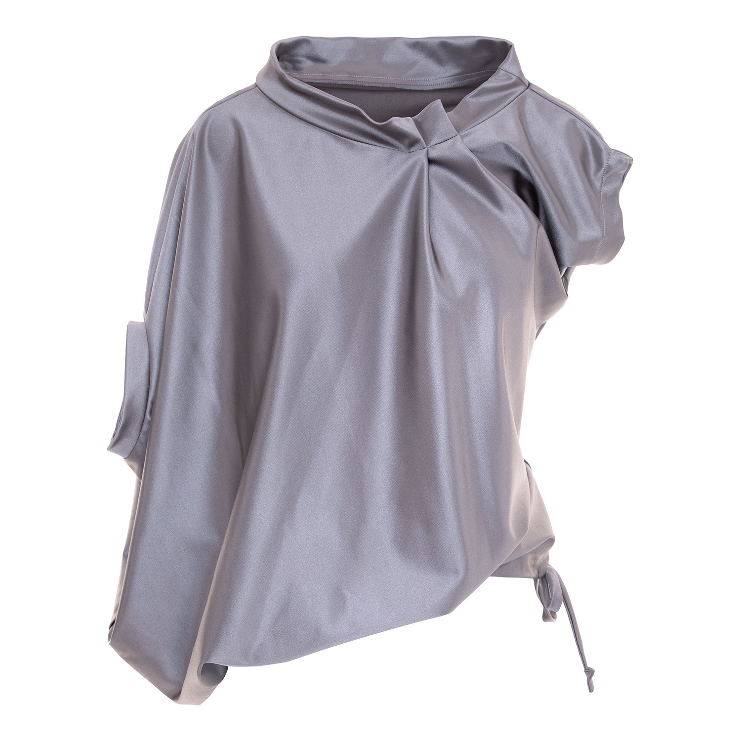 Women’s Grey / Silver Asymmetric Oversized Blouse With Pleated Collar Small Silvia Serban