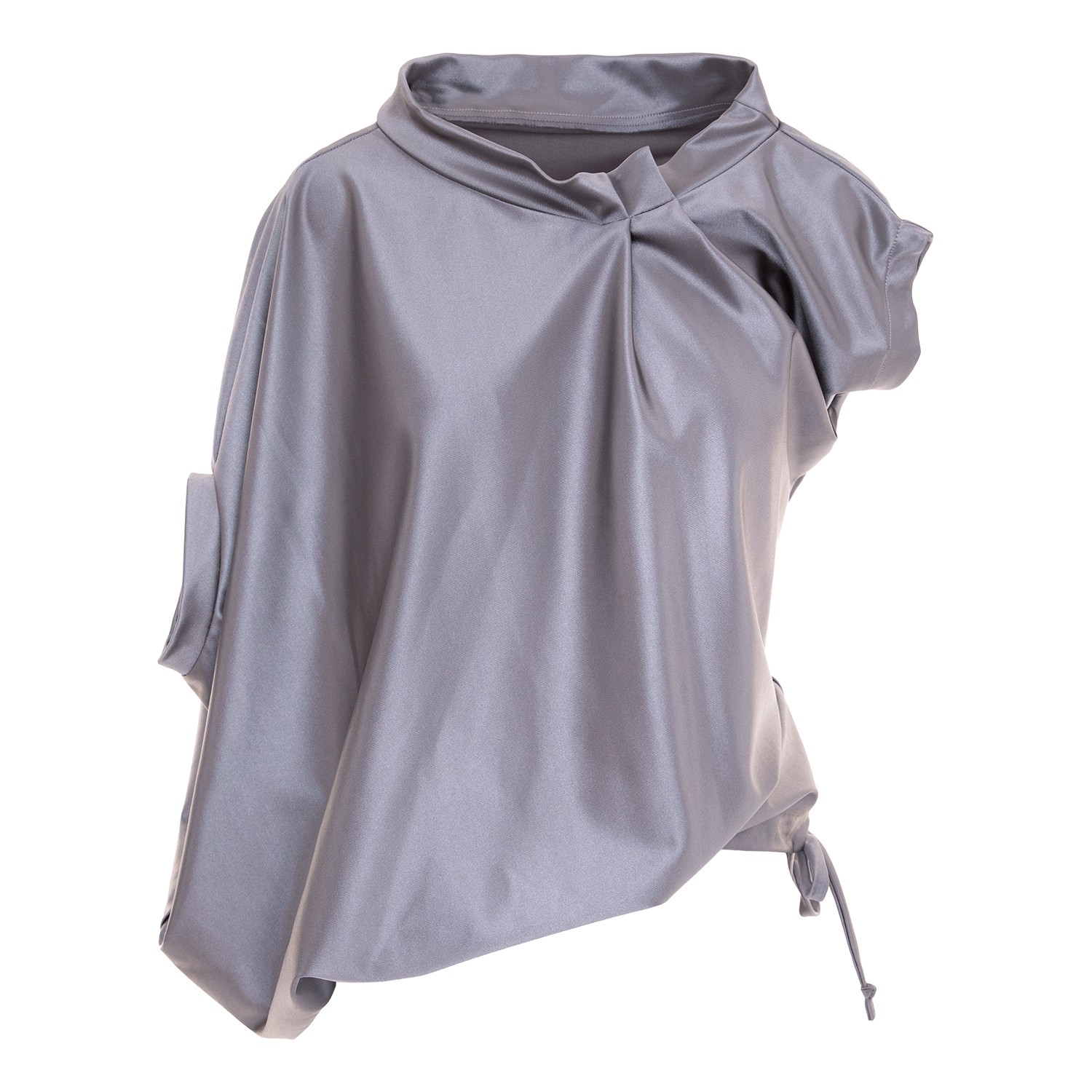 Women’s Grey / Silver Asymmetric Oversized Blouse With Pleated Collar Extra Small Silvia Serban