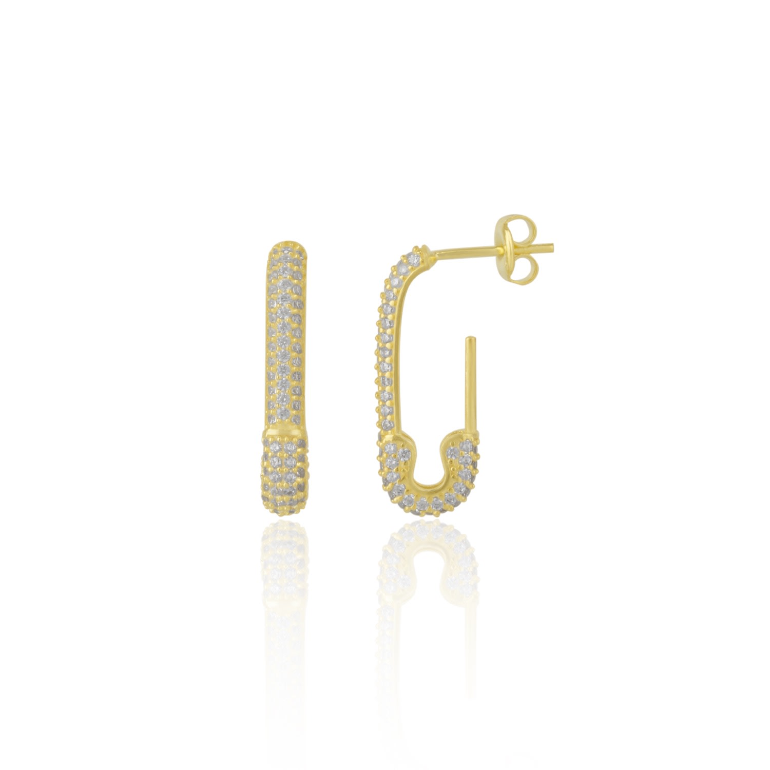 Women’s Pave Stud Safety Pin Earring Jewelled Sterling Silver - Gold Spero London