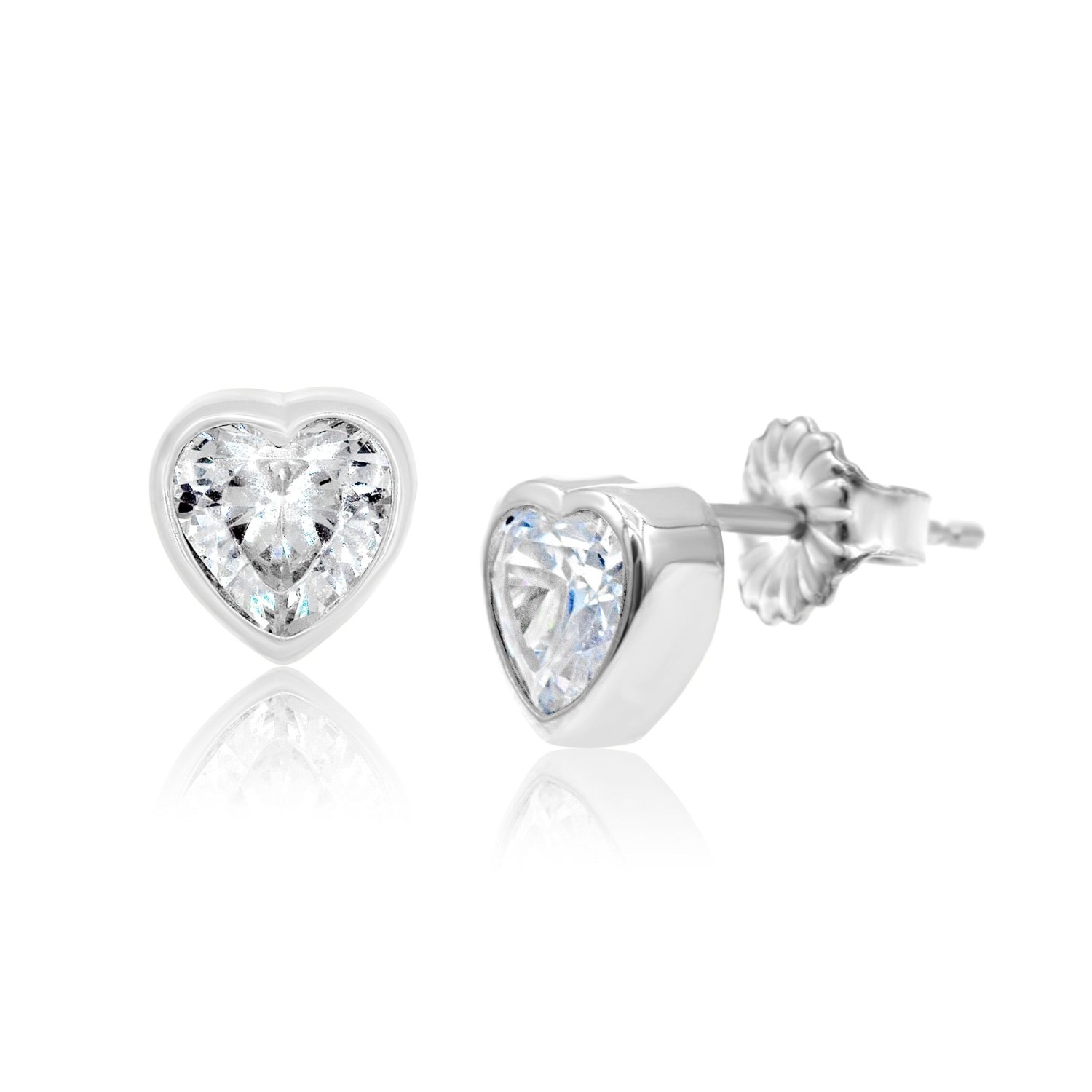 Shymi Women's Fancy Shape Bezel Set Studs - Heart Silver