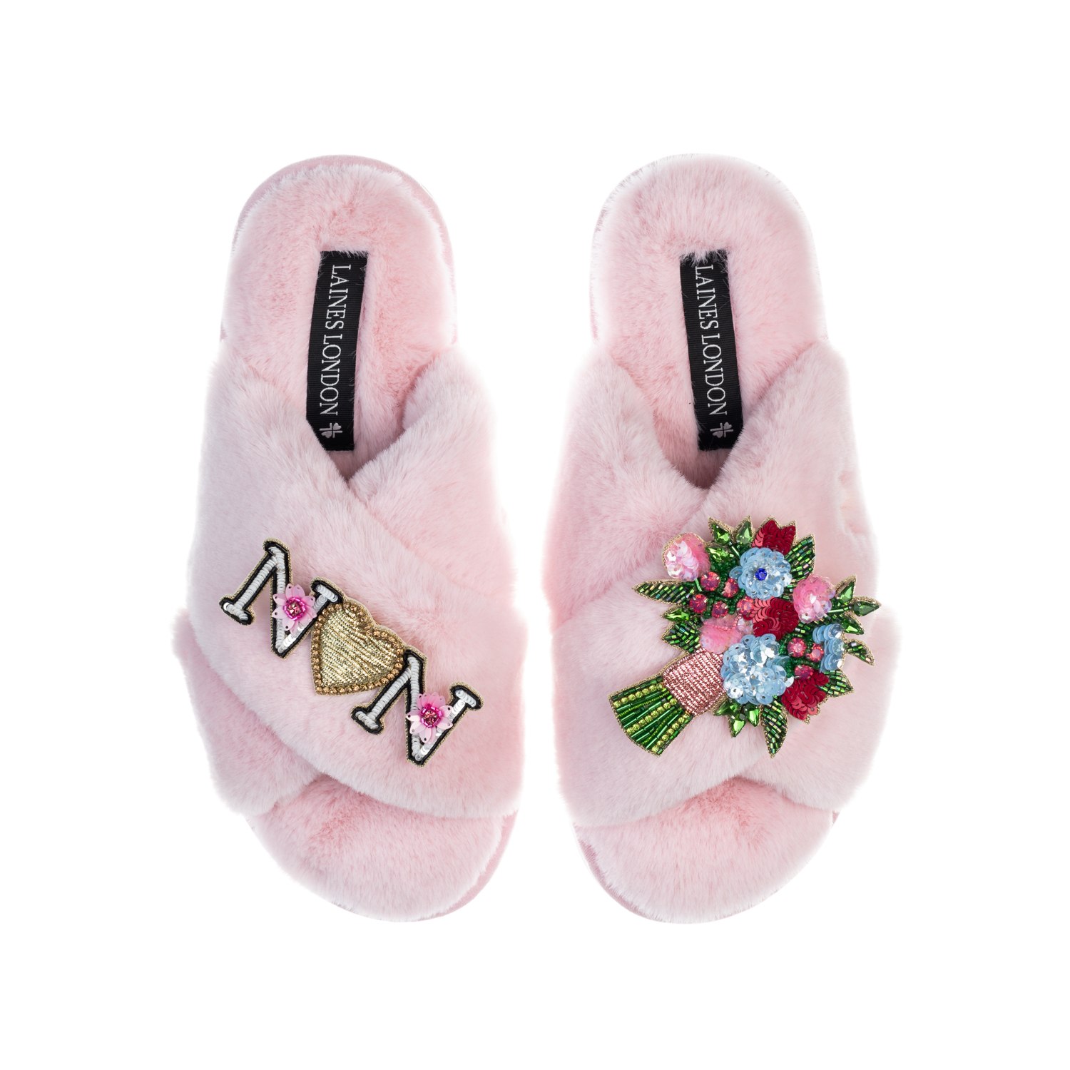 Women’s Pink / Purple Classic Laines Mother’s Day Slippers With Floral Bouquet & Nan Brooches - Pink Small Laines London