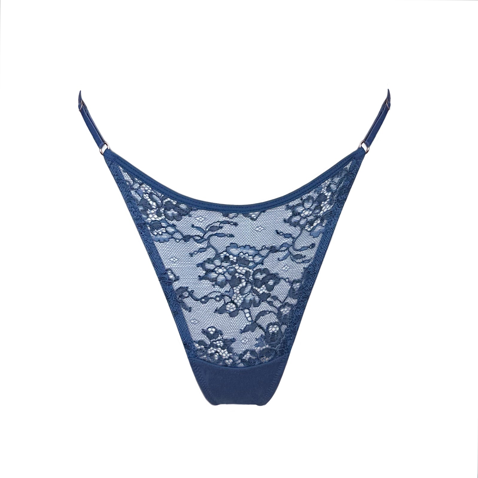 Women’s Wild Lace Adjustable Thong Dark Denim Blue Extra Small Monique Morin Lingerie