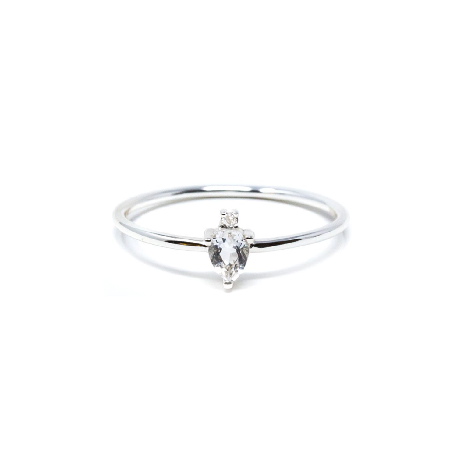 Nasi Silver Women's White / Silver Pear Atarah Ring- White Topaz, Silver In Brown