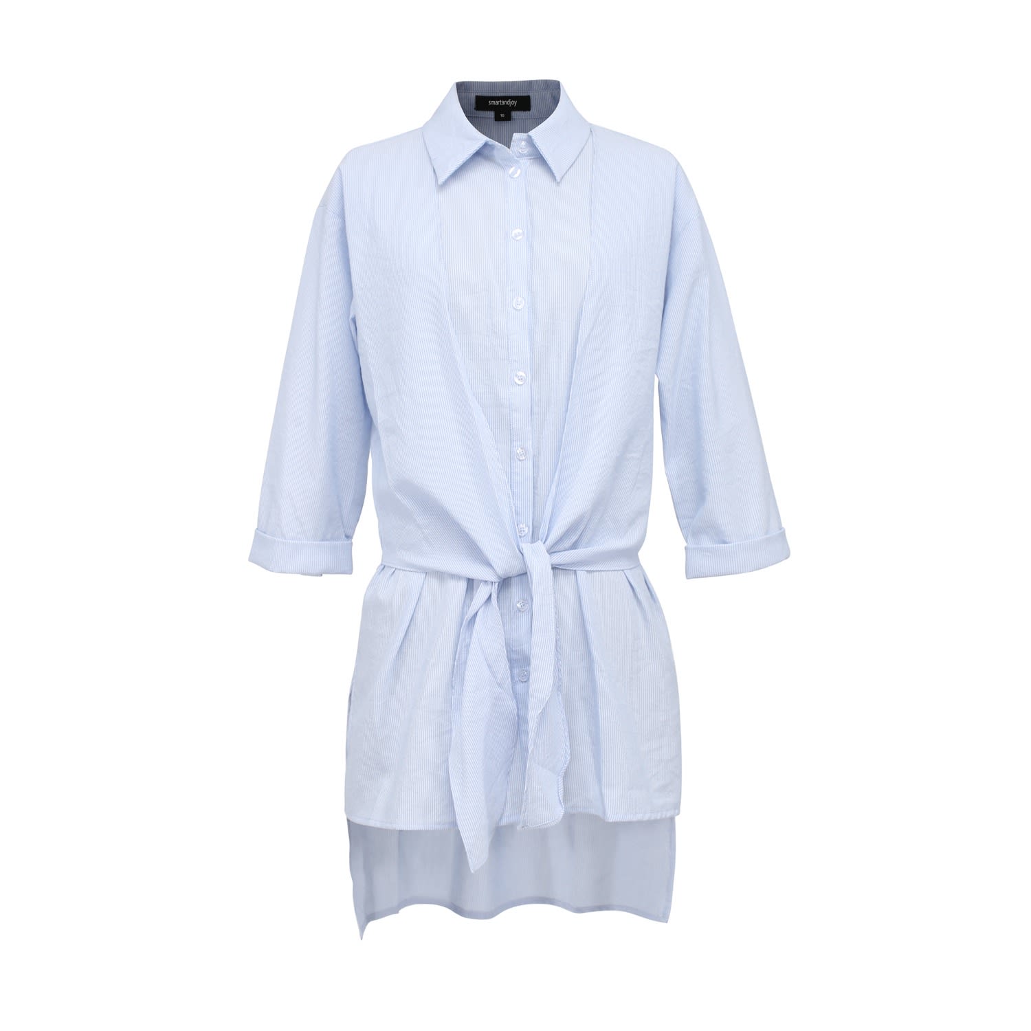 Smart And Joy Women's Blue Long Shirt With Knotted Panels In Front In Blue