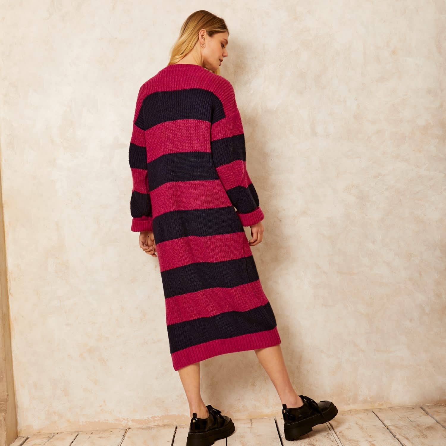 strapless open back dress Plus Size Striped Lace-Up Sweater Dress