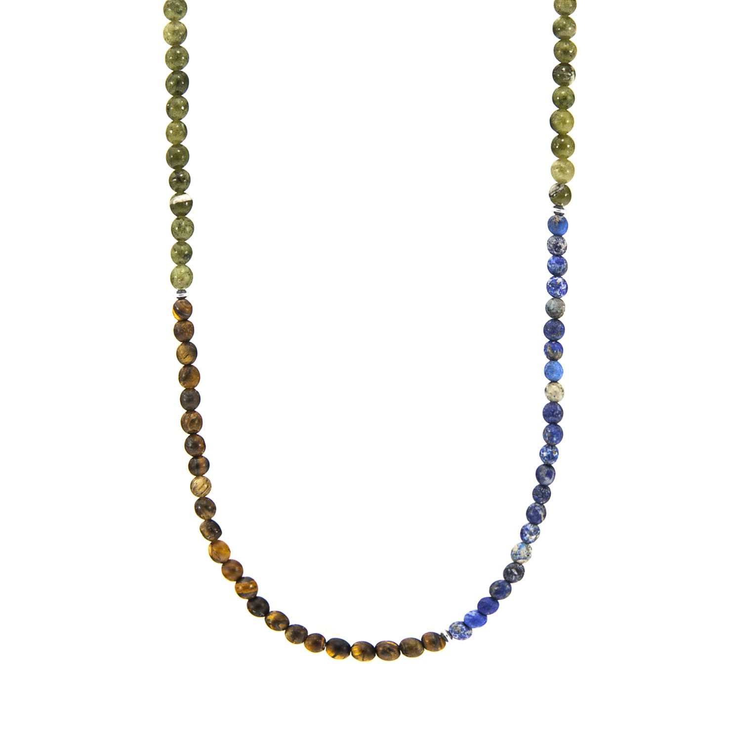 Anchor & Crew Men's Brown Tigers Eye, Blue Sodalite & Green Jade Isaac Silver & Stone Skinny Necklace X Wrap Brace In Brown