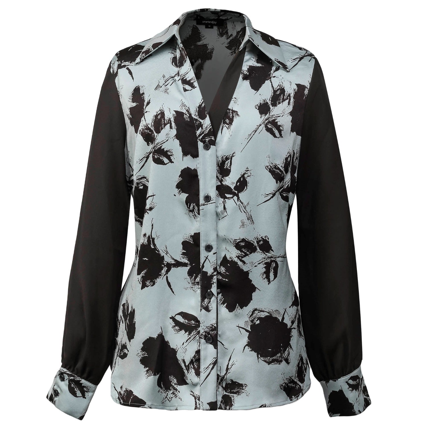 Smart And Joy Women's Bi-material Flower Print Shirt - Blue In Blue