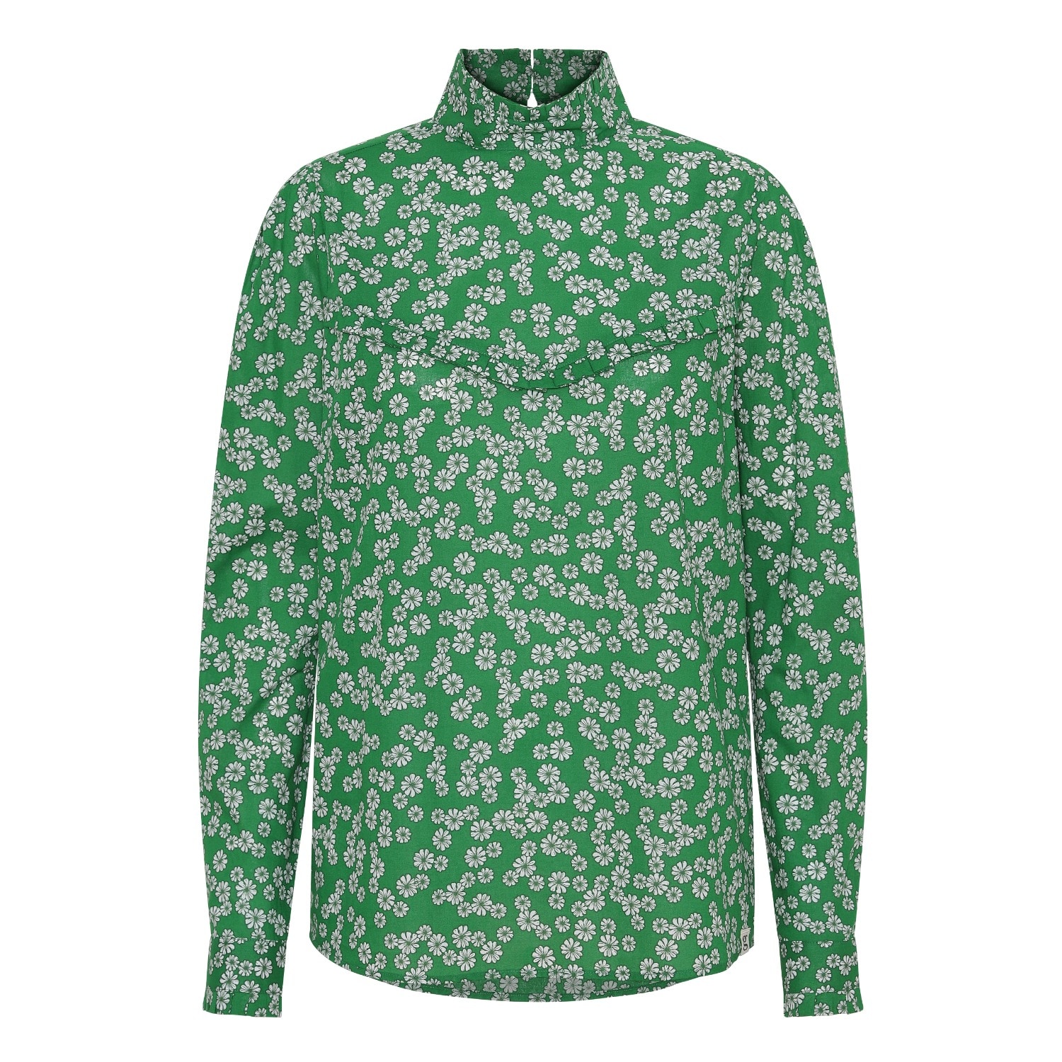 Grobund Women's Green The  Ellen Shirt - The One With A High Collar And Flowers In Green