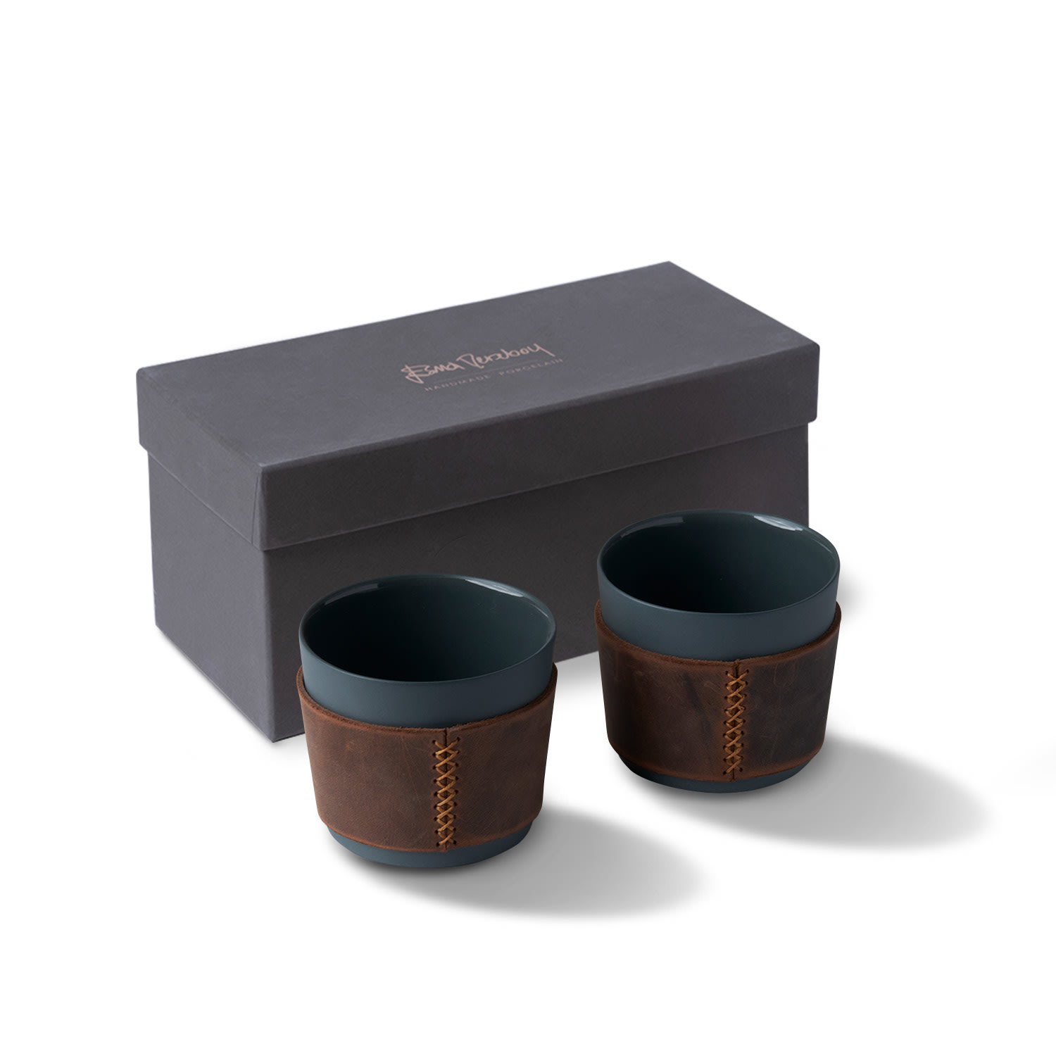 Touch Of Leather Mug Set Of Two Leather Collar Black Colour Esma Dereboy