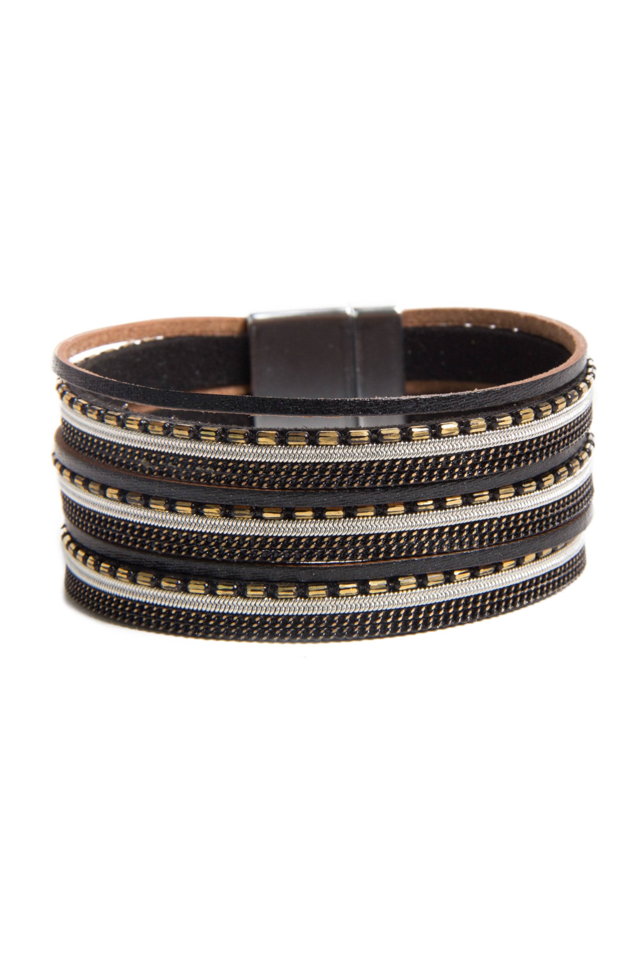 Saachi Women's Gold / Black / Grey Dionne Multi-strand Leather Black Bracelet In Multi