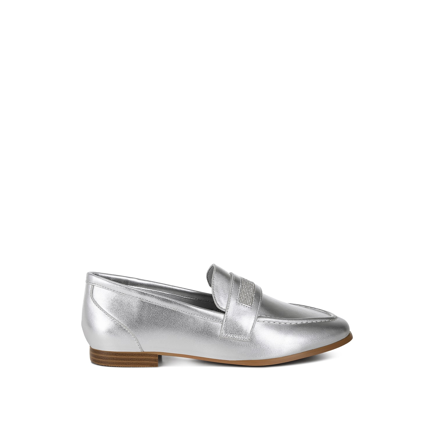 Rag & Co Women's Silver Eden Ode Rhinestone Strap Metallic Loafers By  In Silver