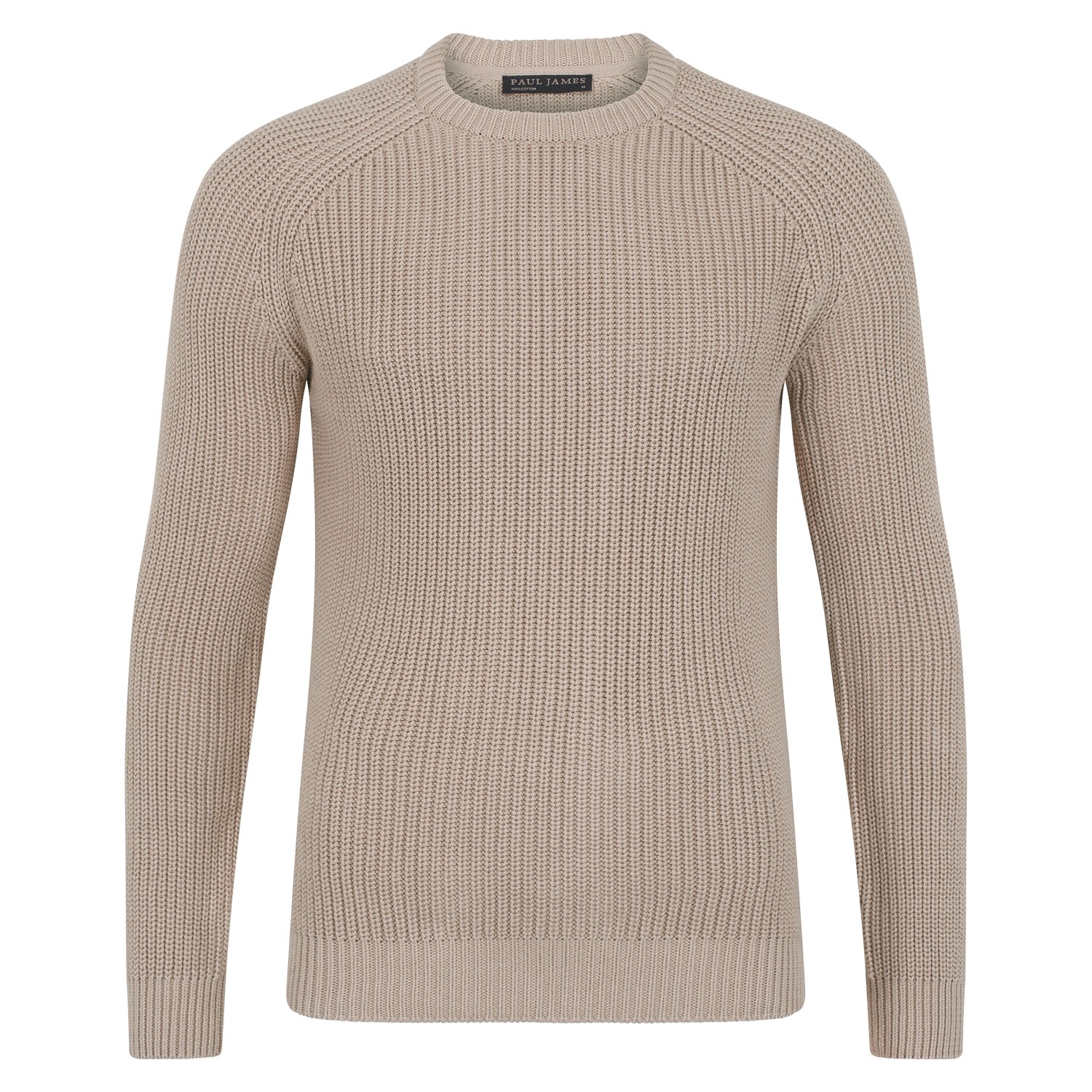 Paul James Knitwear Neutrals Mens Cotton Clark Fisherman Rib Knit Jumper - Linen