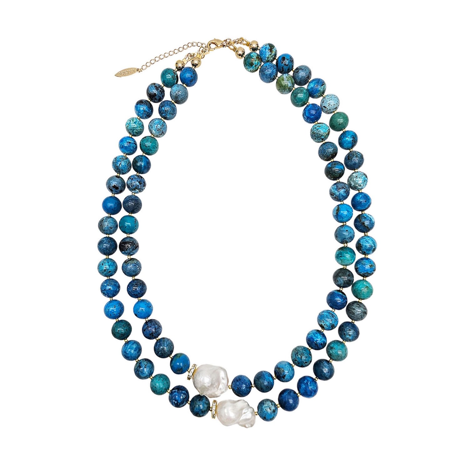 Farra Women's Blue Opal With Baroque Pearls Double Layers Necklace