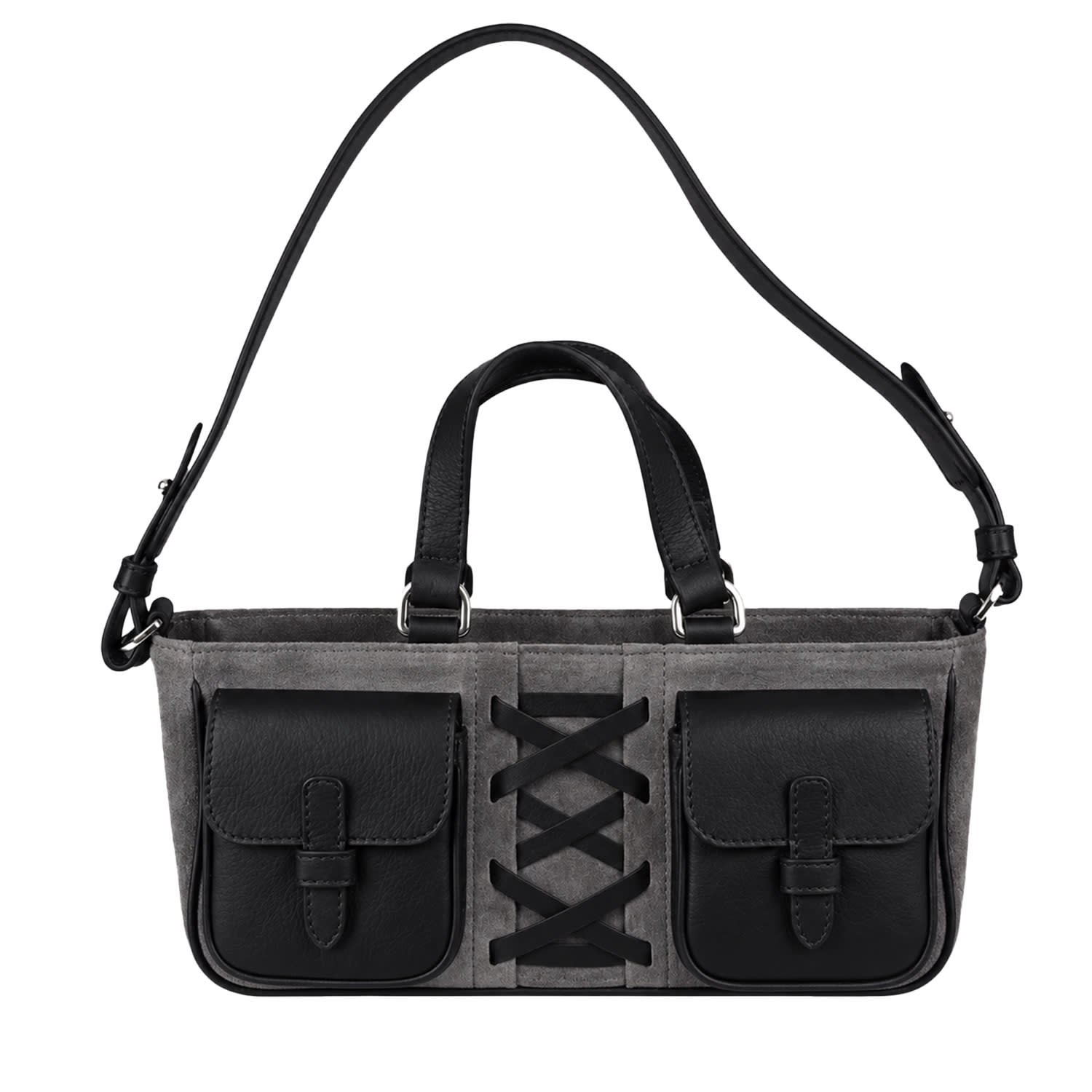 Women's Grey / Black East-West Grey & Black Shoulder Leila Bag | F3Rog by Rana
