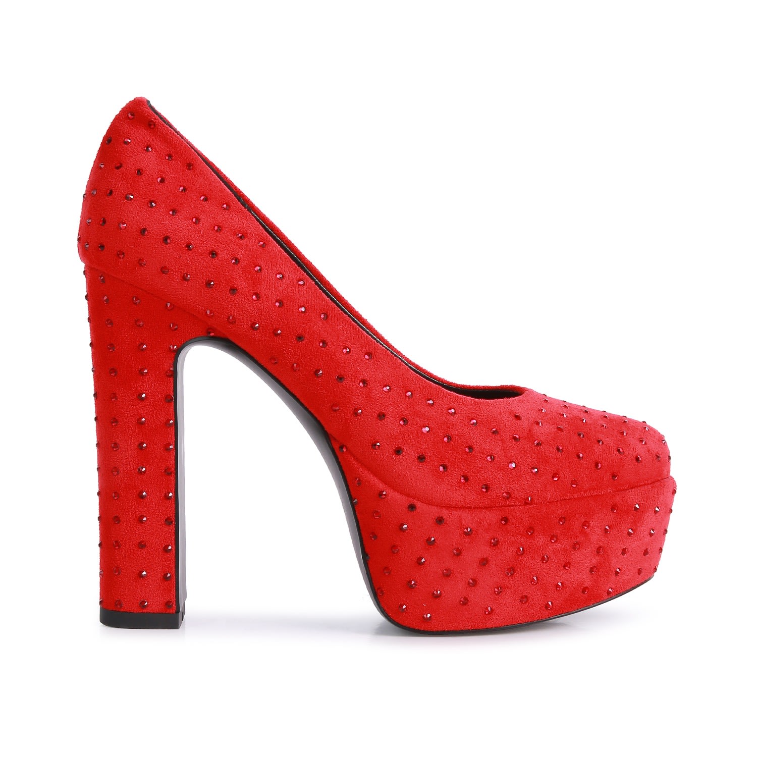 Rag & Co Women's Poppins Red Diamante Platform Heel Block Pumps