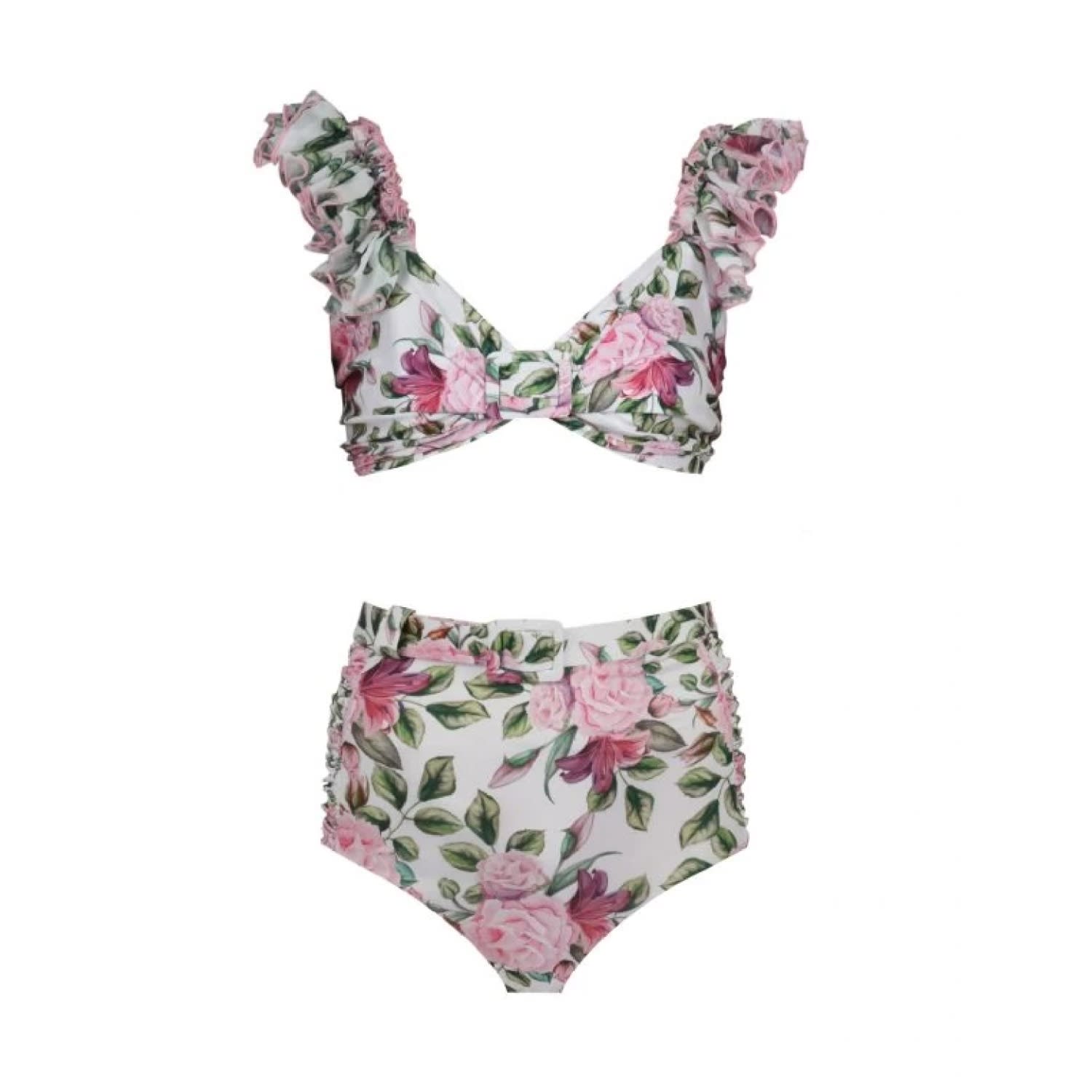 Nur Karaata Women's White Calla Lily Rose Bikini Set In White