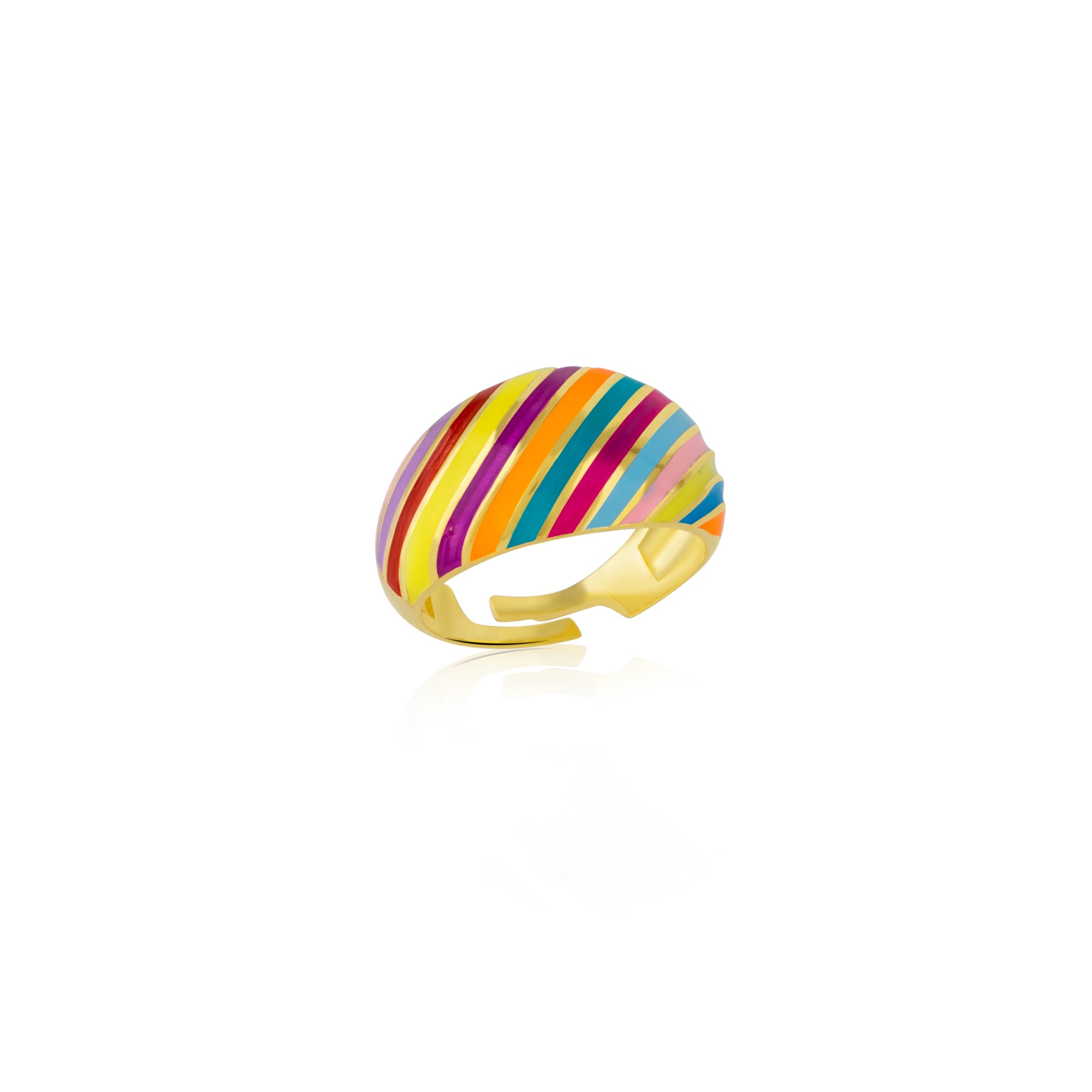 Spero London Women's Gold Enamel Rainbow Stripe Chunky Sterling Silver Ring In Gold
