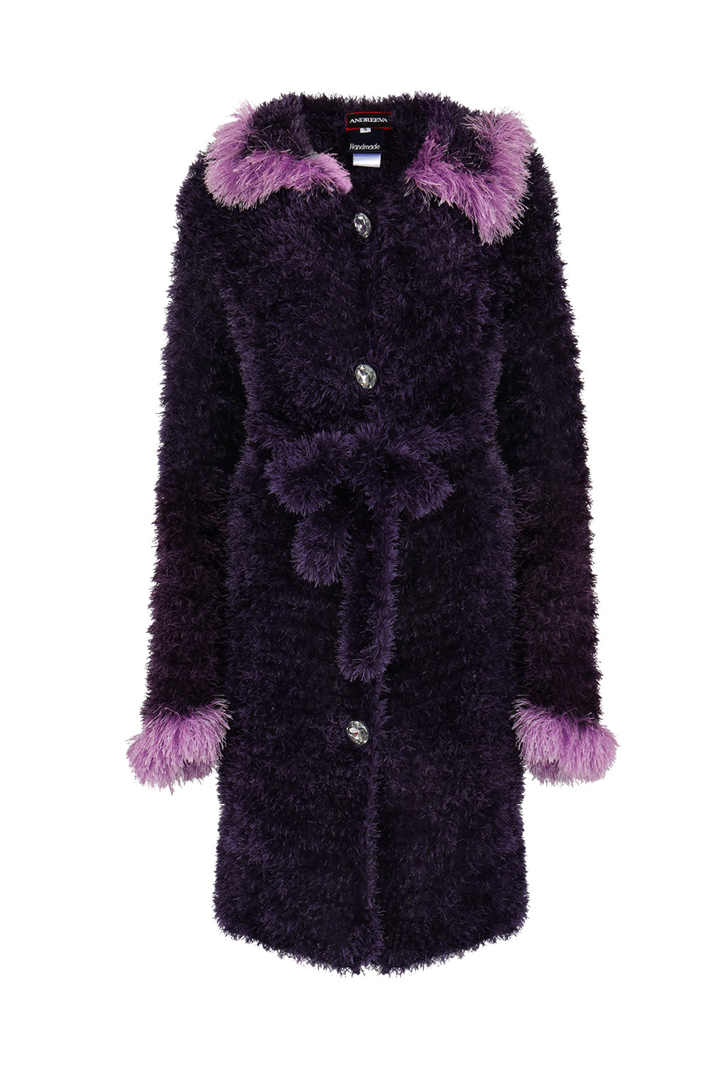 Andreeva Women's Pink / Purple Violet Handmade Knit Cardigan In Black