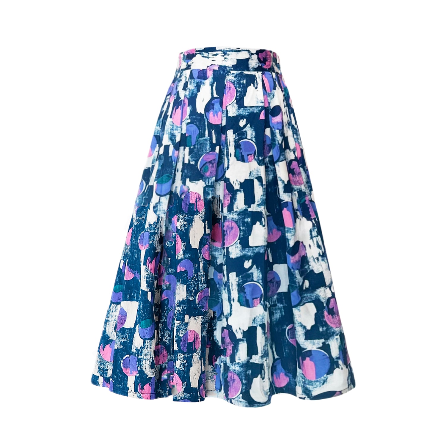 Women's White / Blue Astract Print Midi Skirt | Large | Richa Sharma