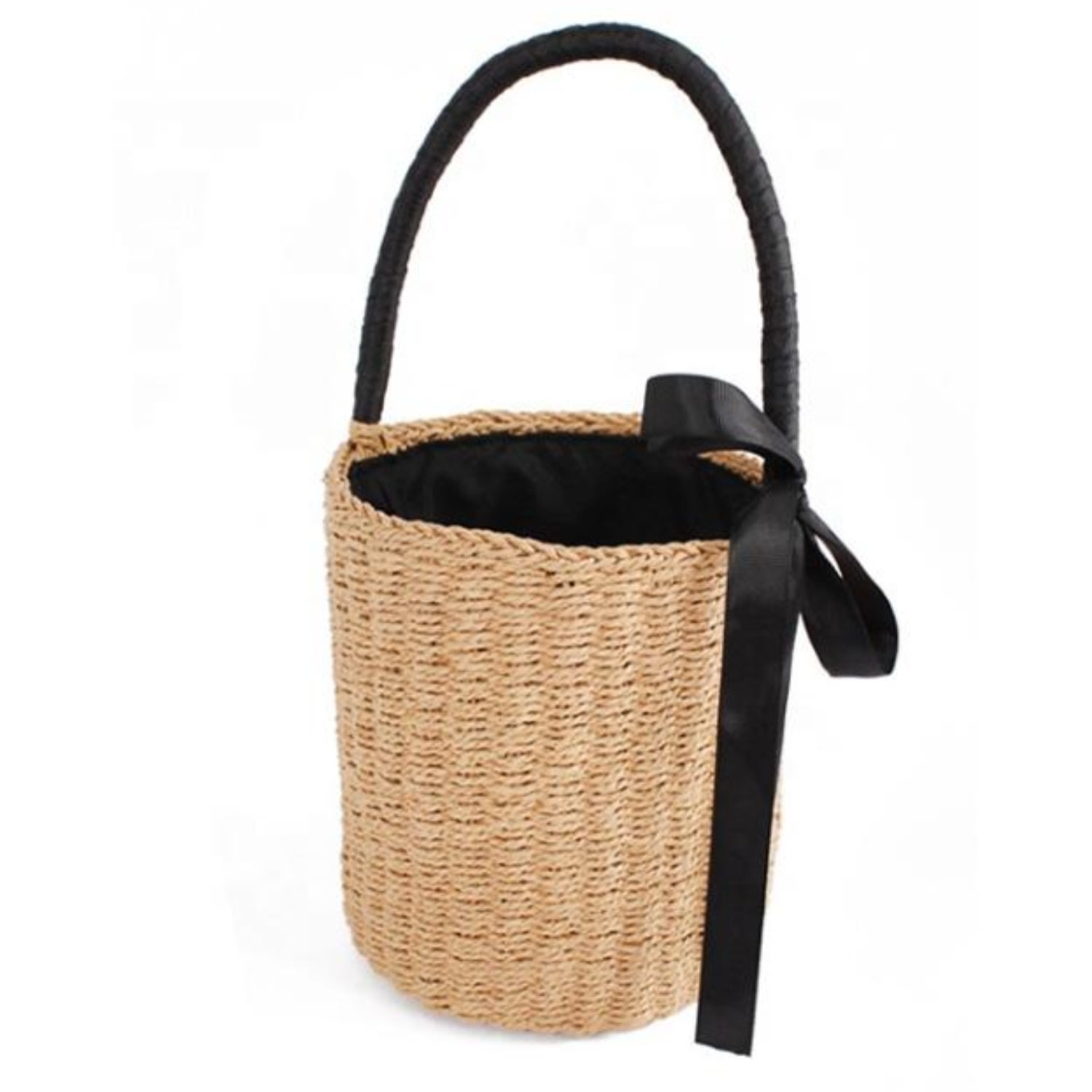 Lula-ru Women's Neutrals Straw Bag Bow Detail In Black