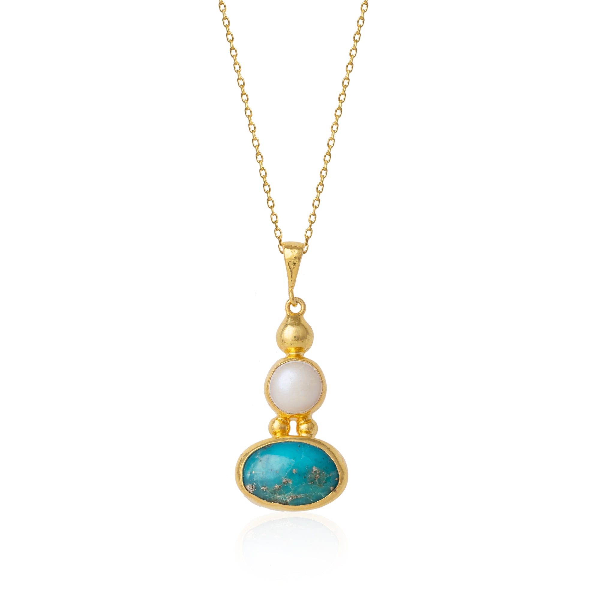 Spero London Women's Turquoise Authentic Pendant Sterling Silver Gold Plated Necklace In Gold