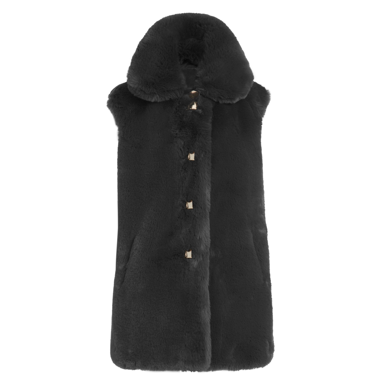 N'onat Women's Rex Faux Fur Vest With Gold Buttons In Black In Black