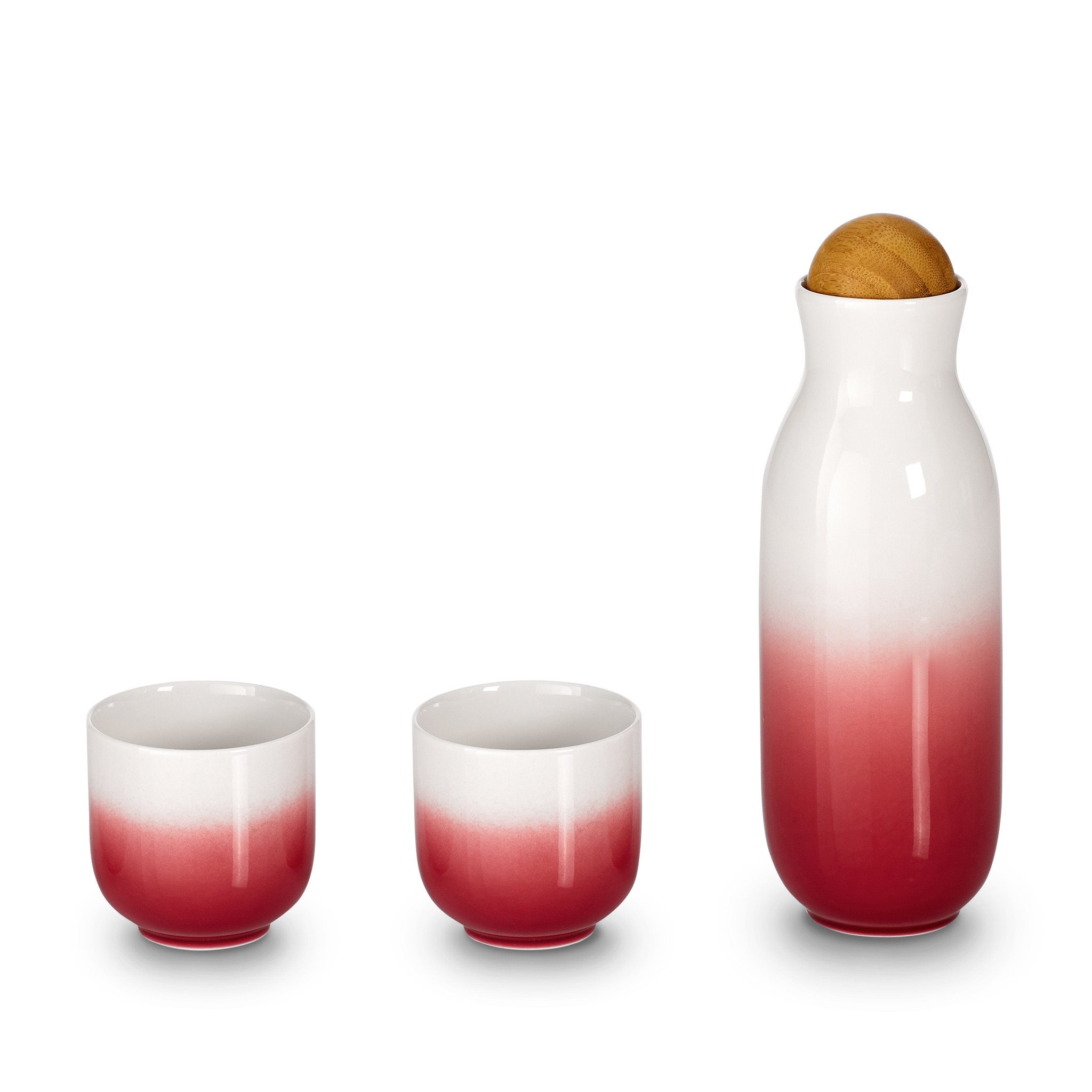 White / Red Bloom Carafe Set - Tea Cups - Red, White Acera