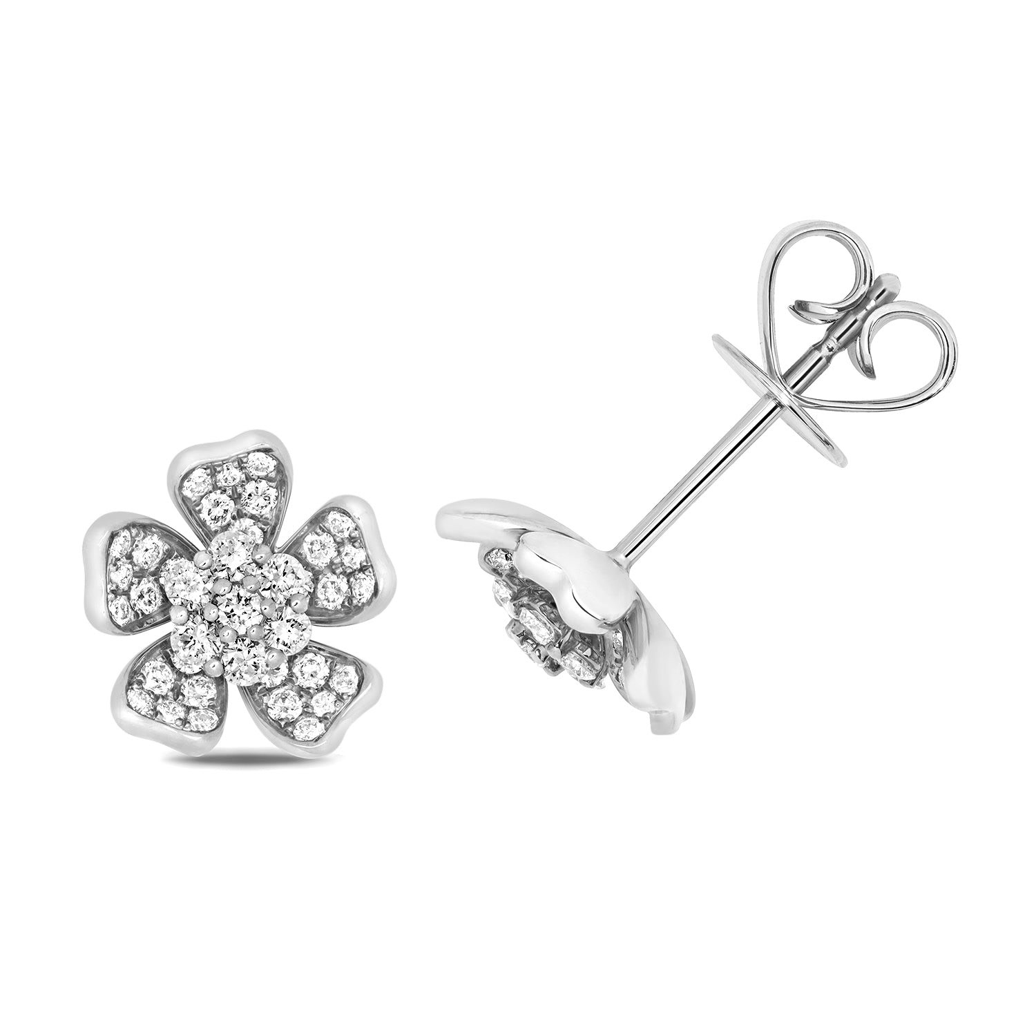 Cervin Blanc Women's Diamond Clover Flower Studs In White Gold In White
