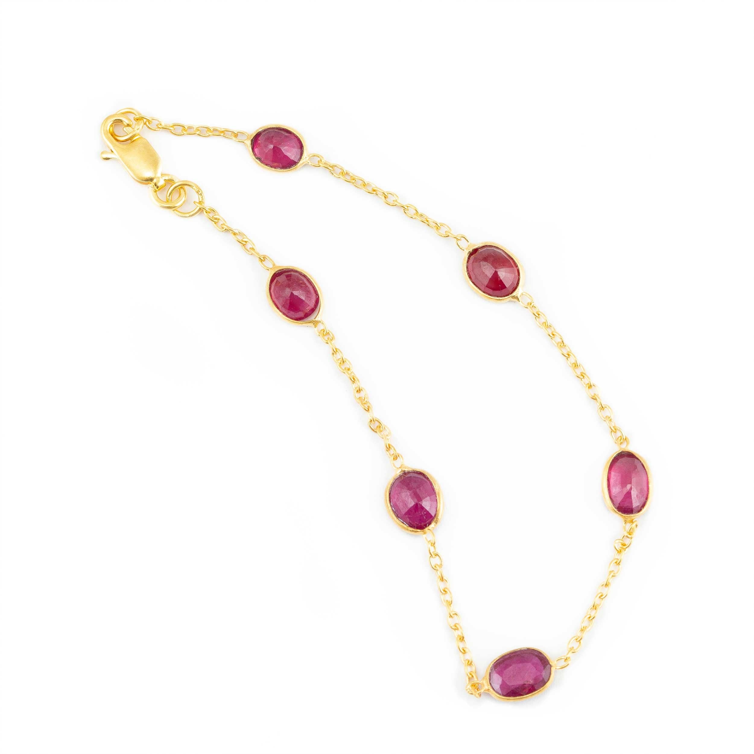 Opium Jewels Women's Gold / Red Chain Bracelet With Rubies