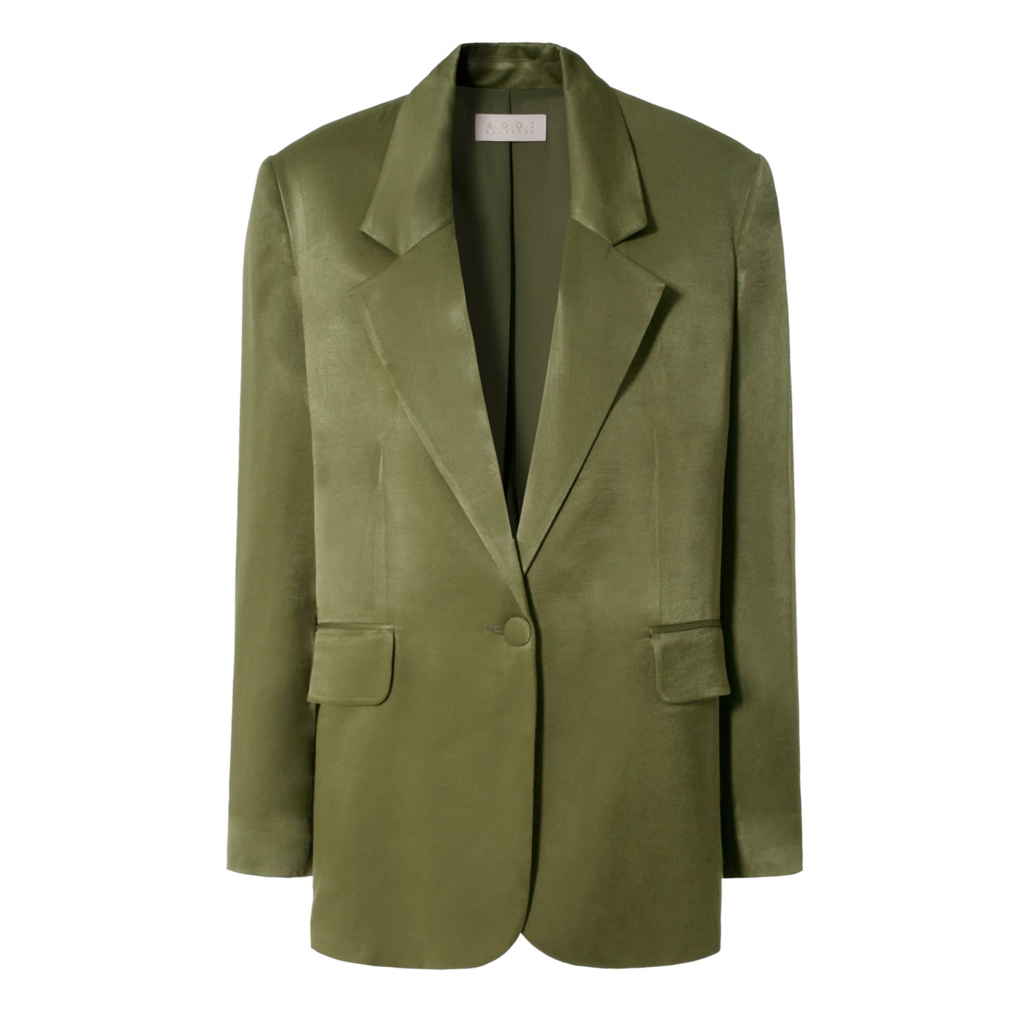 Women's Green Bellamy Satin Olive Branch Blazer | Medium | Aggi by Halewski