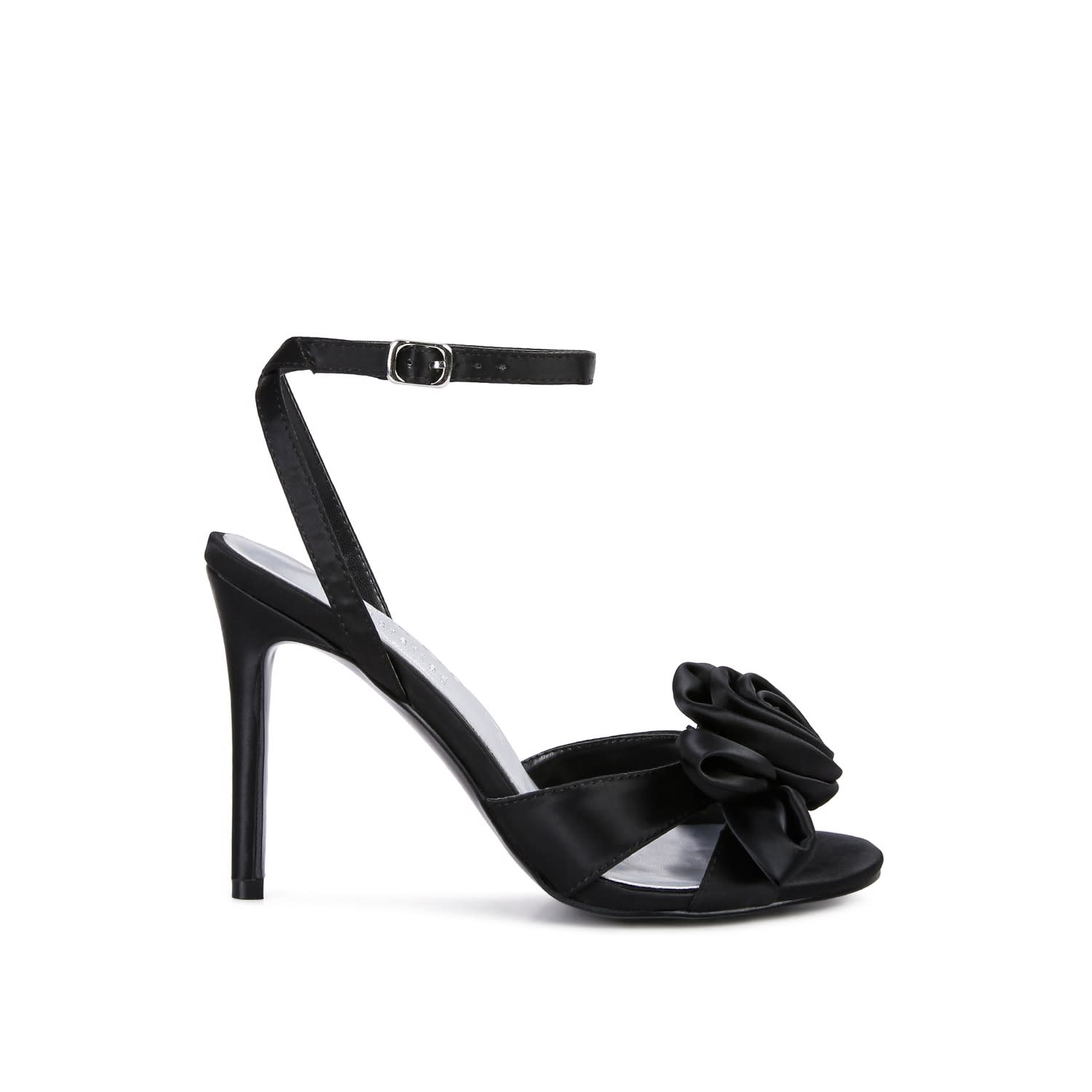 Chaumet Black Rose Bow Satin Heeled Sandals Rag Wolf