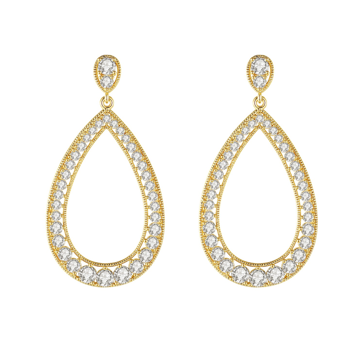 Shop Classicharms Women's Gold Artisanal Pavé Hollow Tear Drop Earrings