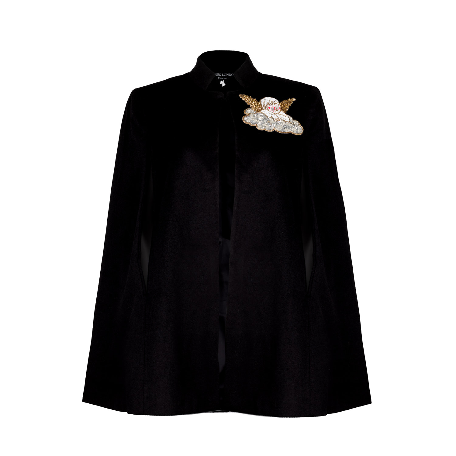 Women’s Laines Couture Wool Blend Cape With Embellished Funky Cherub - Black S/M Laines London