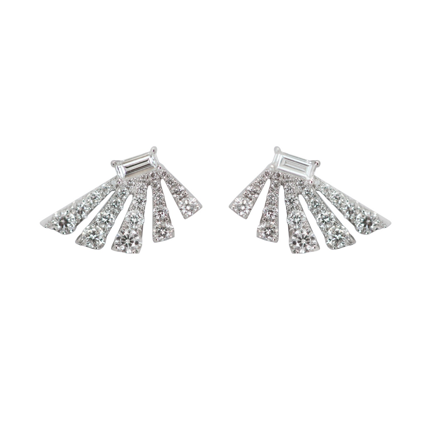 Women’s Silver Angular Fan Diamond Baguette Earrings Rinoor