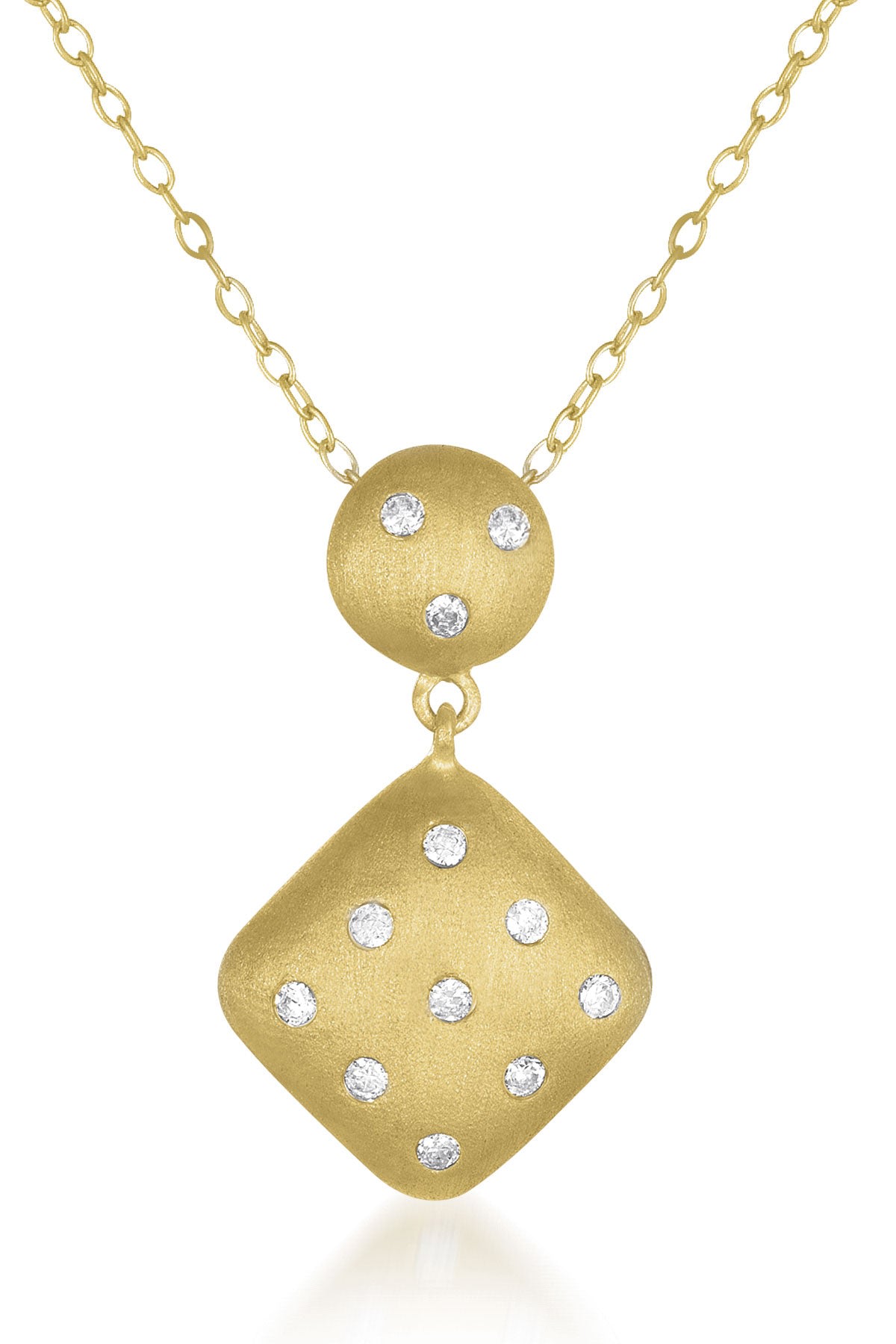 Genevive Jewelry Women's Gold / White Sterling Silver Gold Overlay Clear Cubic Zirconia Accent Square Necklace In Multi