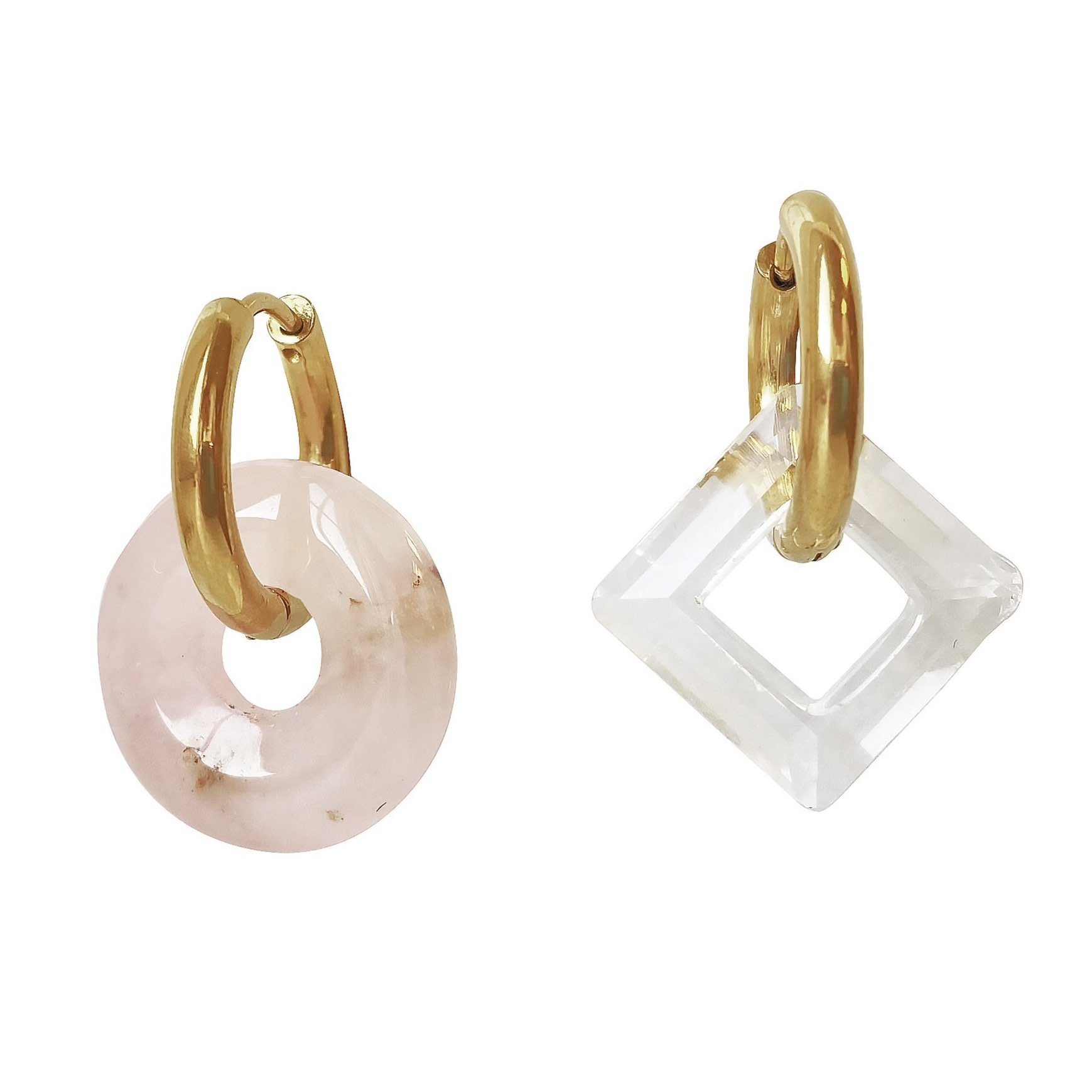 Women’s White / Gold / Pink Rose Quartz Swarovski Hoop Earrings Rosie Smilla Brav