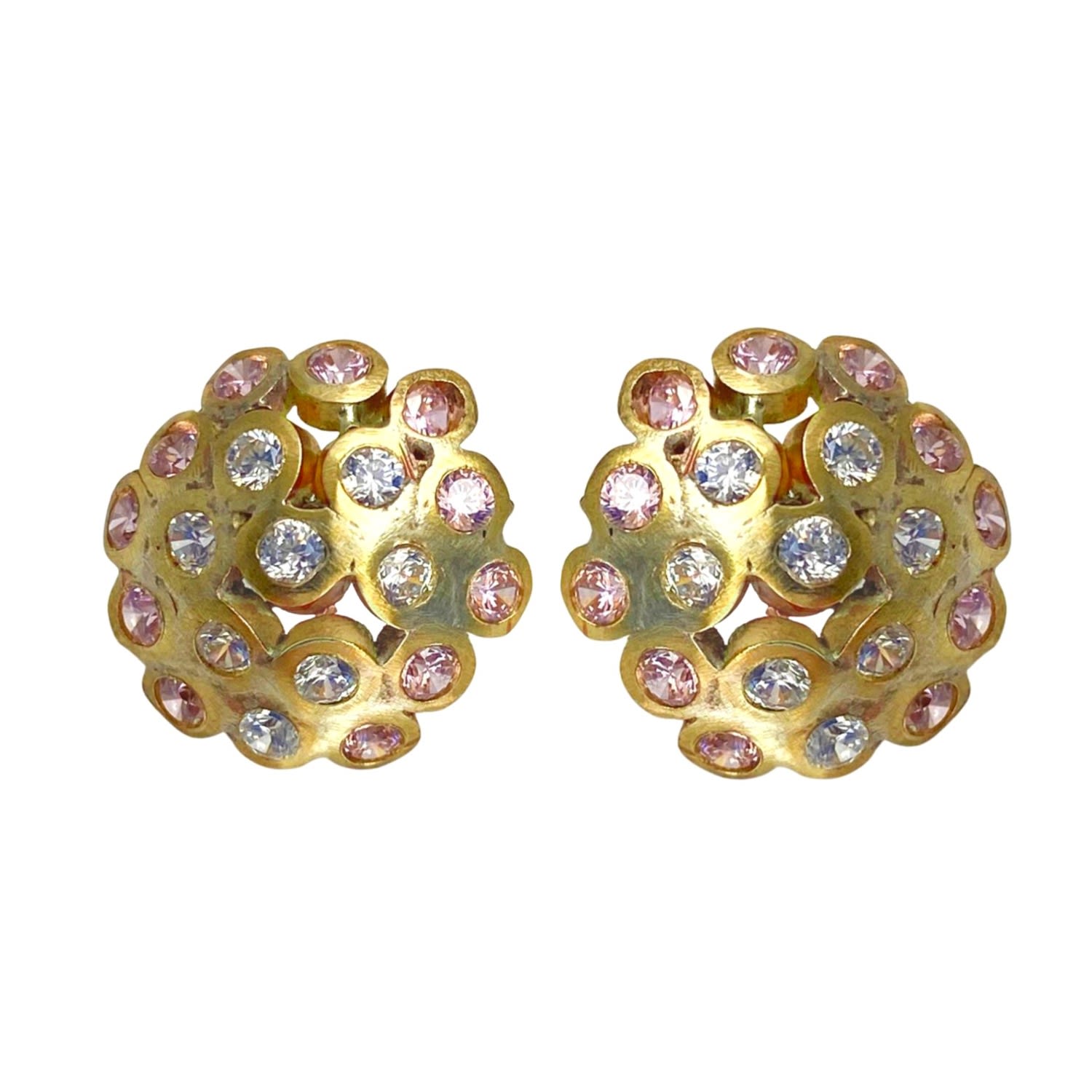 Women’s Gold Glitter Ball Earrings With Pink Sapphires And Diamonds Lily Flo Jewellery